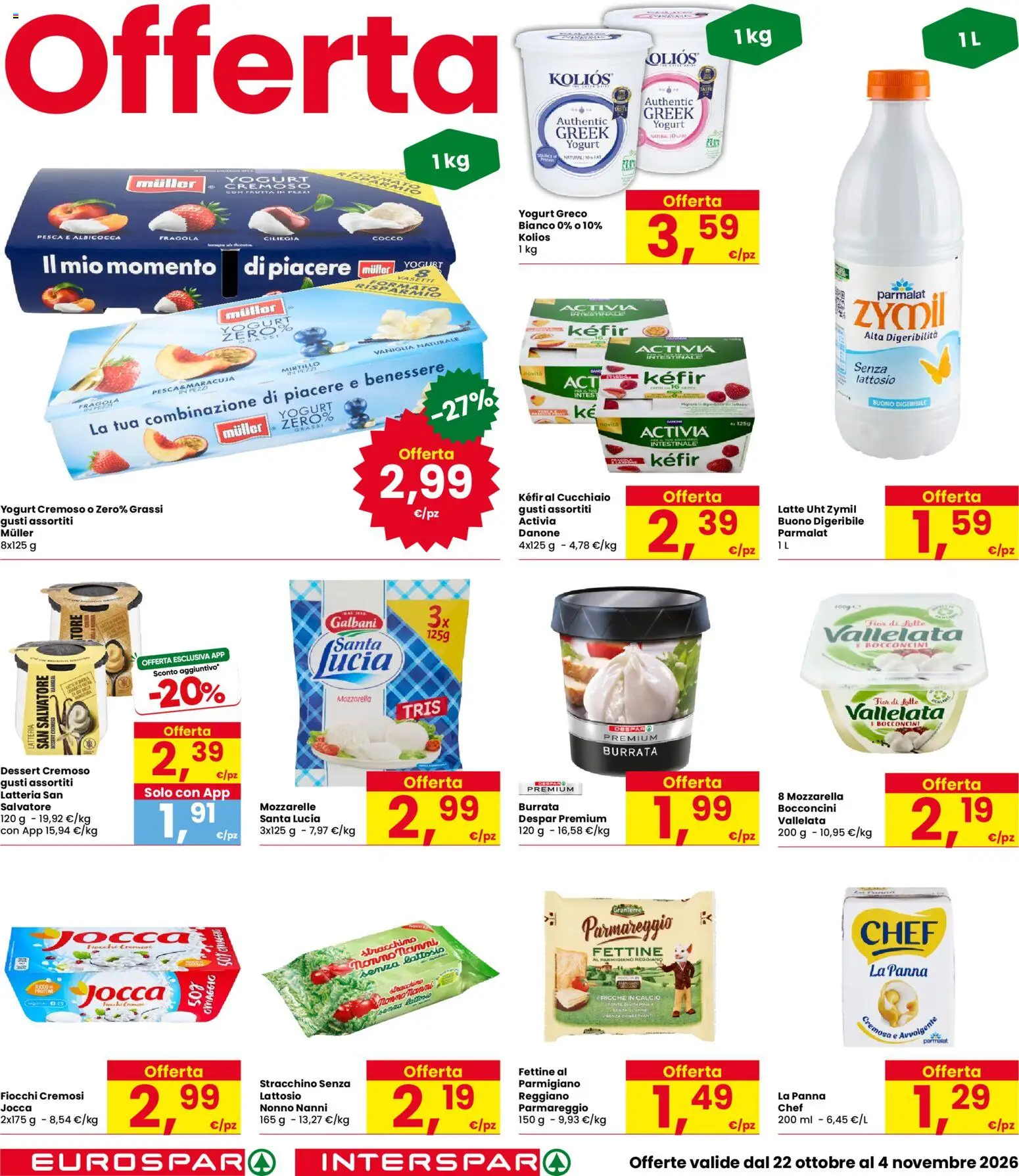 Volantino Interspar del 22/10/2026 | Pagina: 12 | Prodotti: Fiocchi, Latte, Parmigiano, Yogurt cremoso