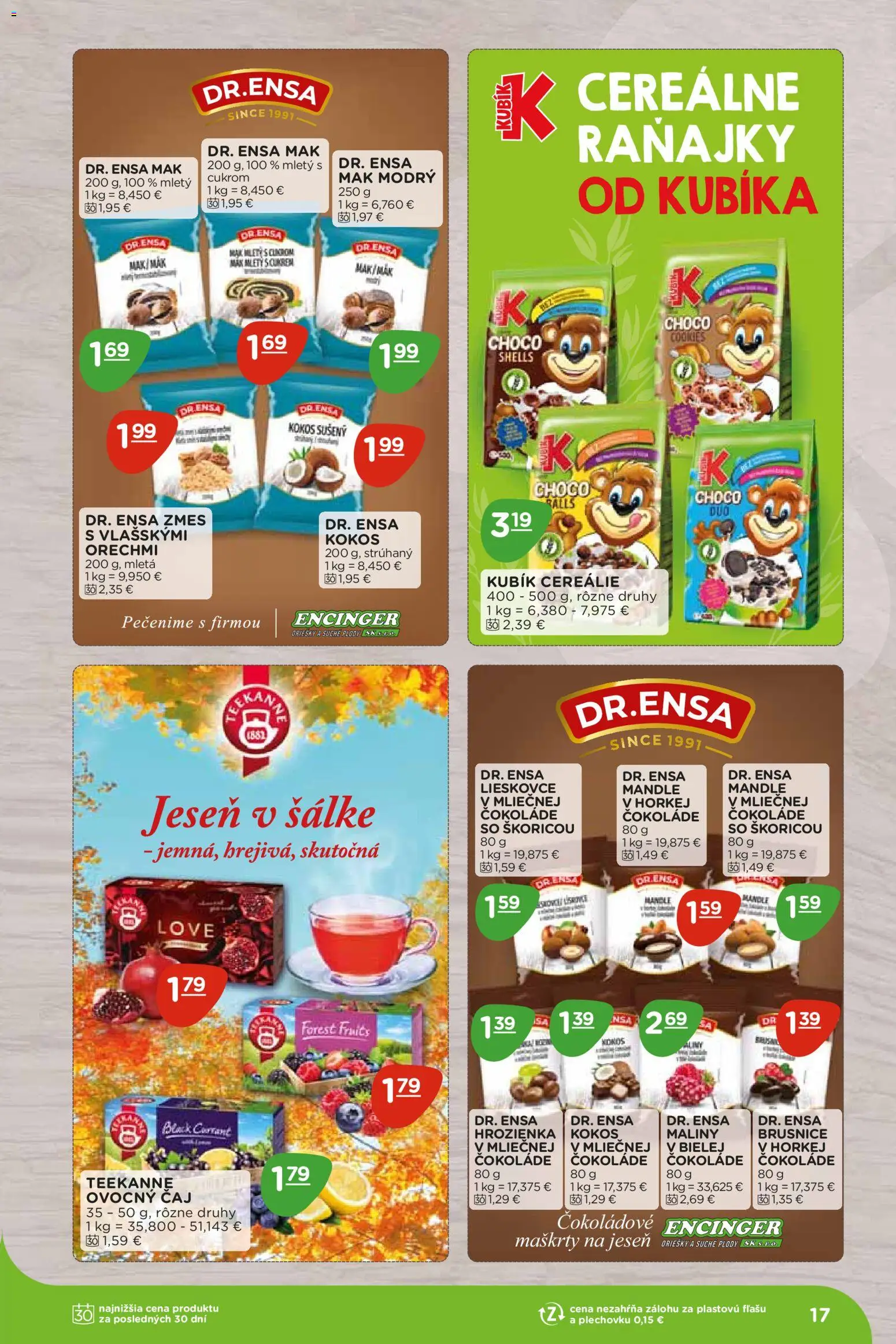 Nové Terno akcie – leták je platný od 07.09.2026 | Strana: 17 | Produkty: Hrozienka, Teekanne, Brusnice, Mak