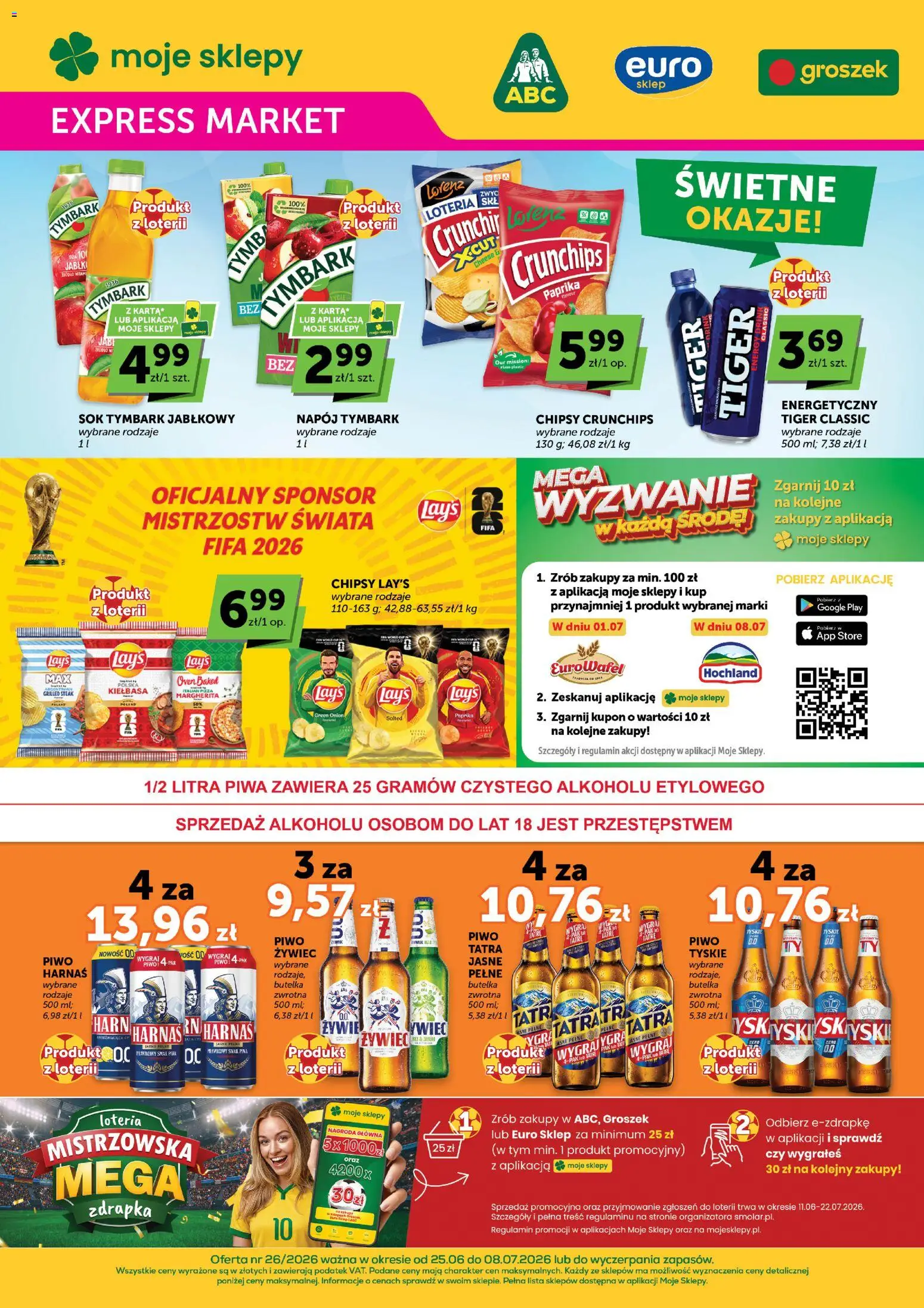 ABC gazetka - Expressmarket od 25.06.2026 | Strona: 1 | Produkty: Kiełbasa, Harnaś, Sok, Pita