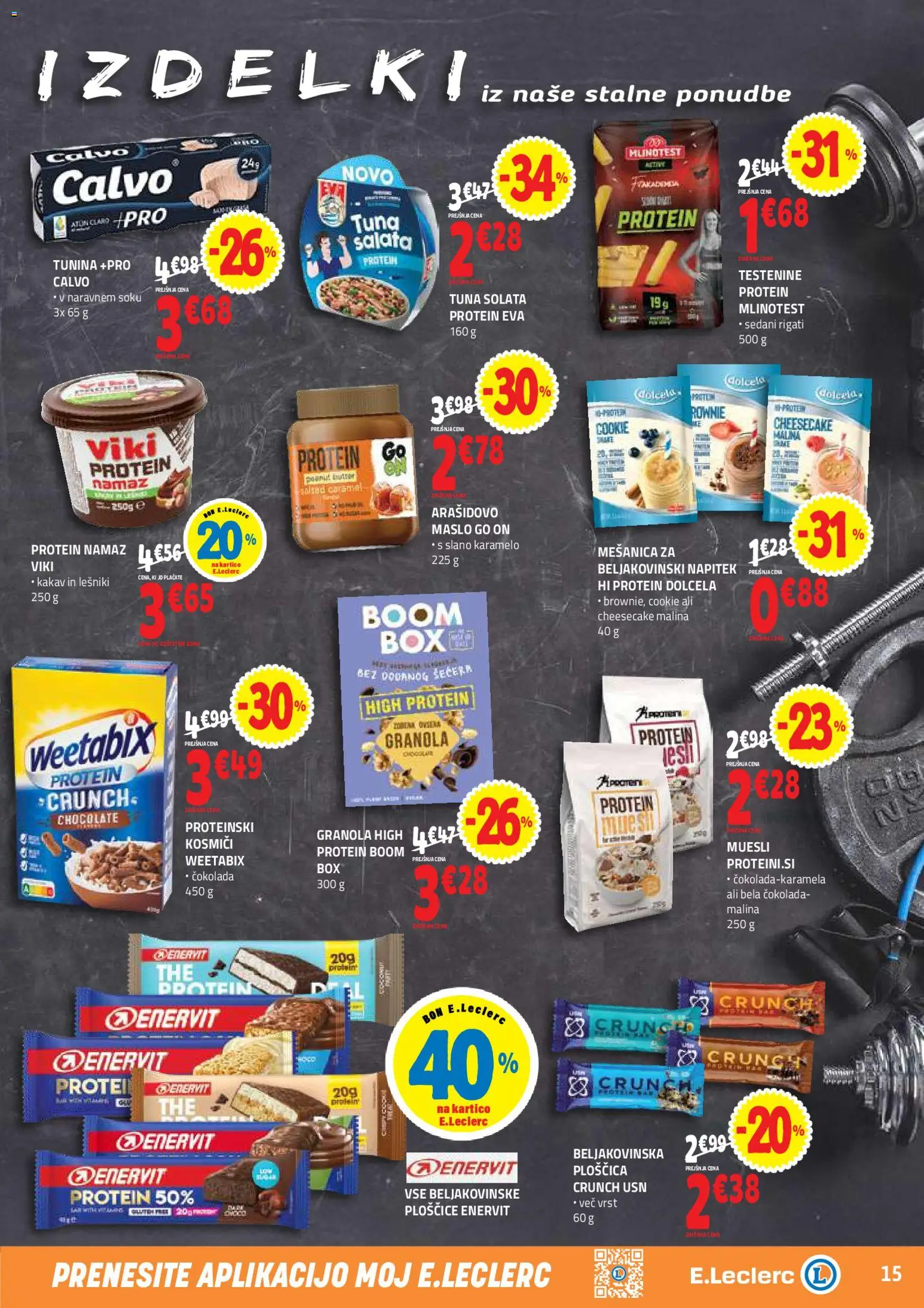 Novi E.leclerc katalog ponudbe – veljaven od 27.05.2026 | Stran: 15 | Izdelki: Muesli, Cokolada, Kosmici, Solata