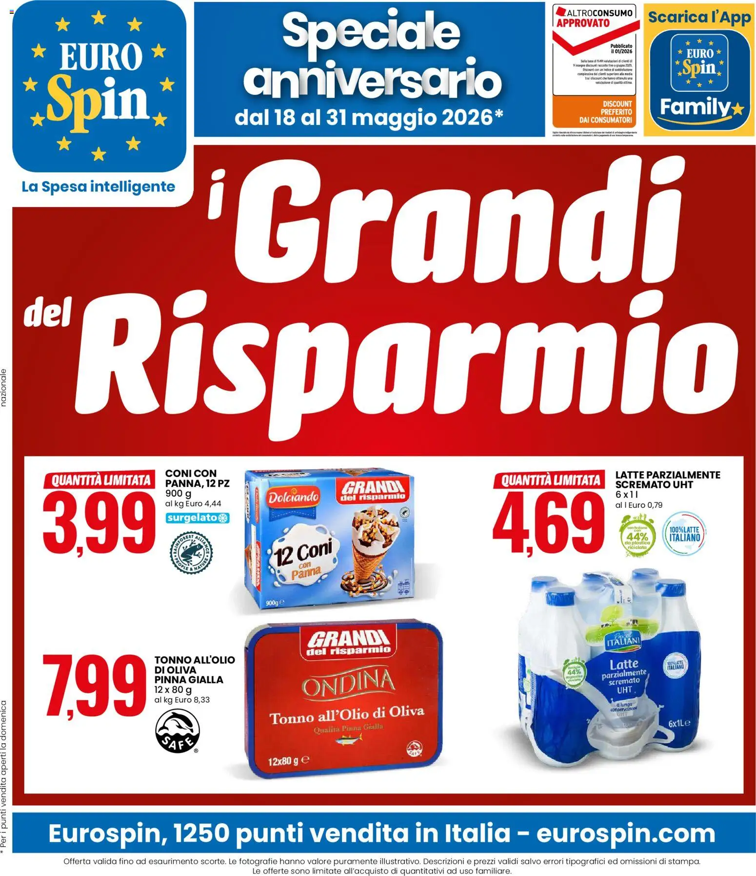 Volantino Eurospin del 18.05.2026 | Pagina: 1 | Prodotti: Panna, Latte, Tonno