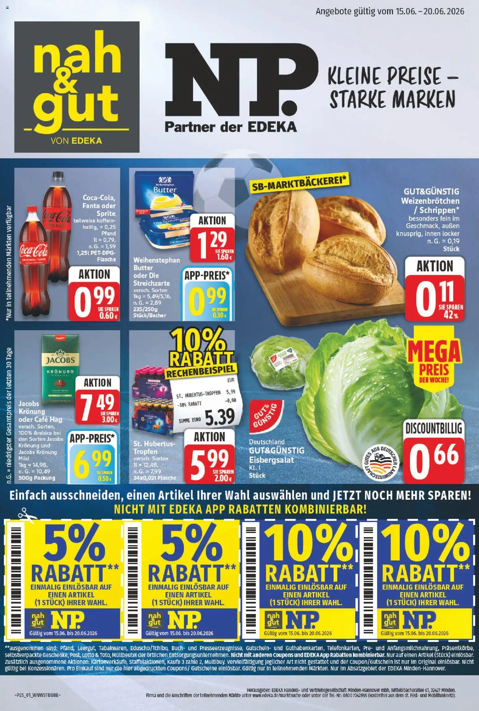 NP Discount Prospekt – gültig ab 15.06.2026 | Seite: 1 | Produkte: Coca cola, Fanta, Cola, Eisbergsalat