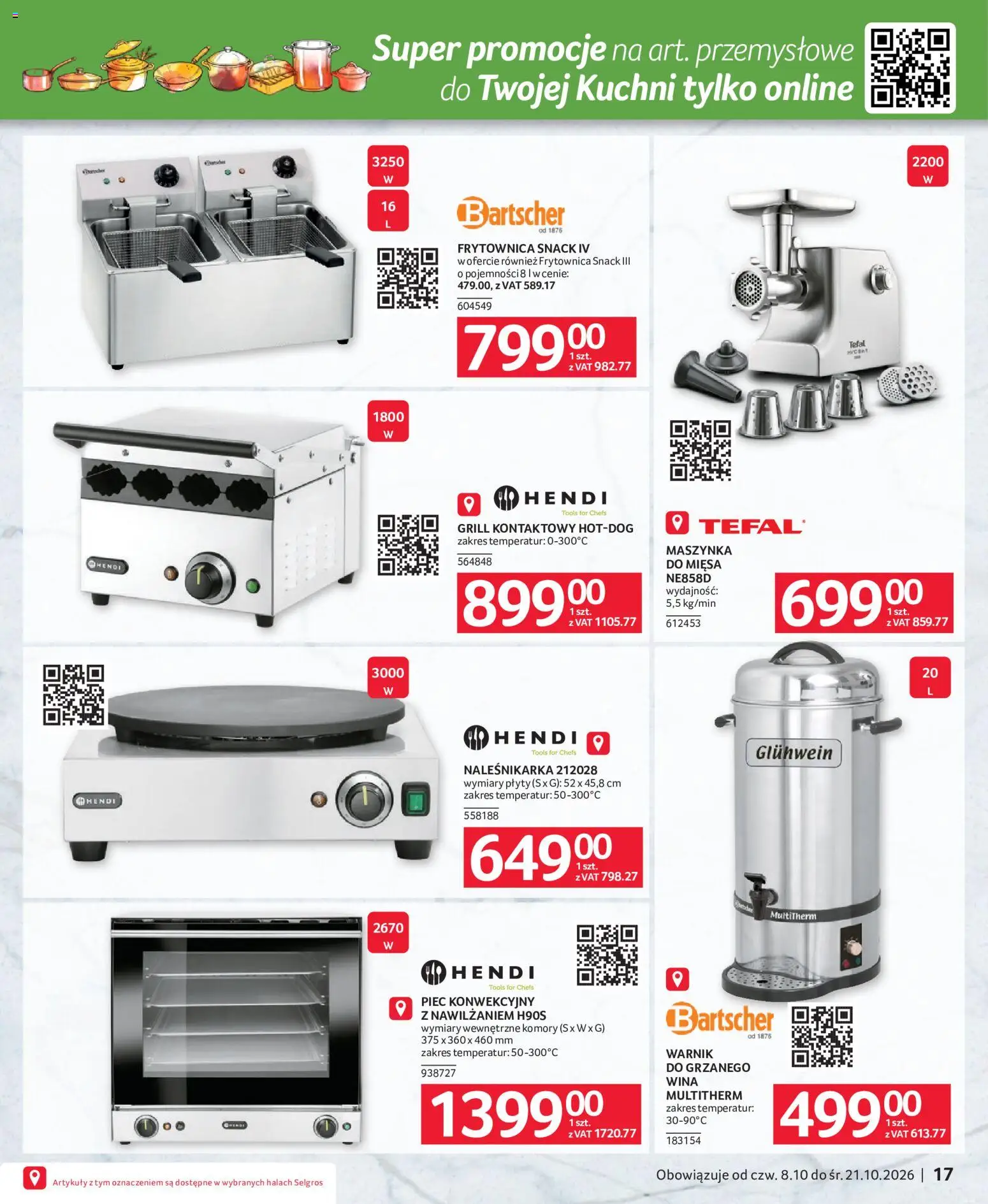 Selgros cash&carry gazetka - Oferta dla gastronomii od 08.10.2026 | Strona: 17 | Produkty: Grill, Naleśnikarka, Plyty, Tefal