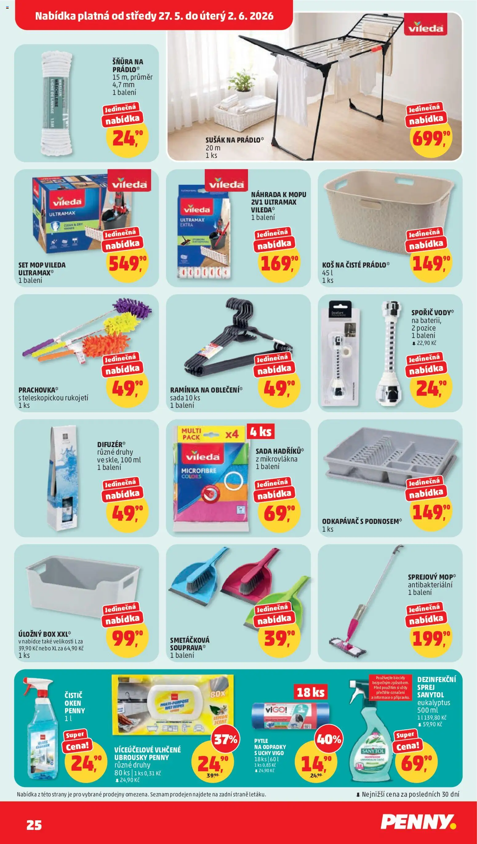 Penny Market leták od 27.05.2026 | Strana: 25 | Produkty: Vlhčené ubrousky, Ramínka, Eukalyptus, Mop