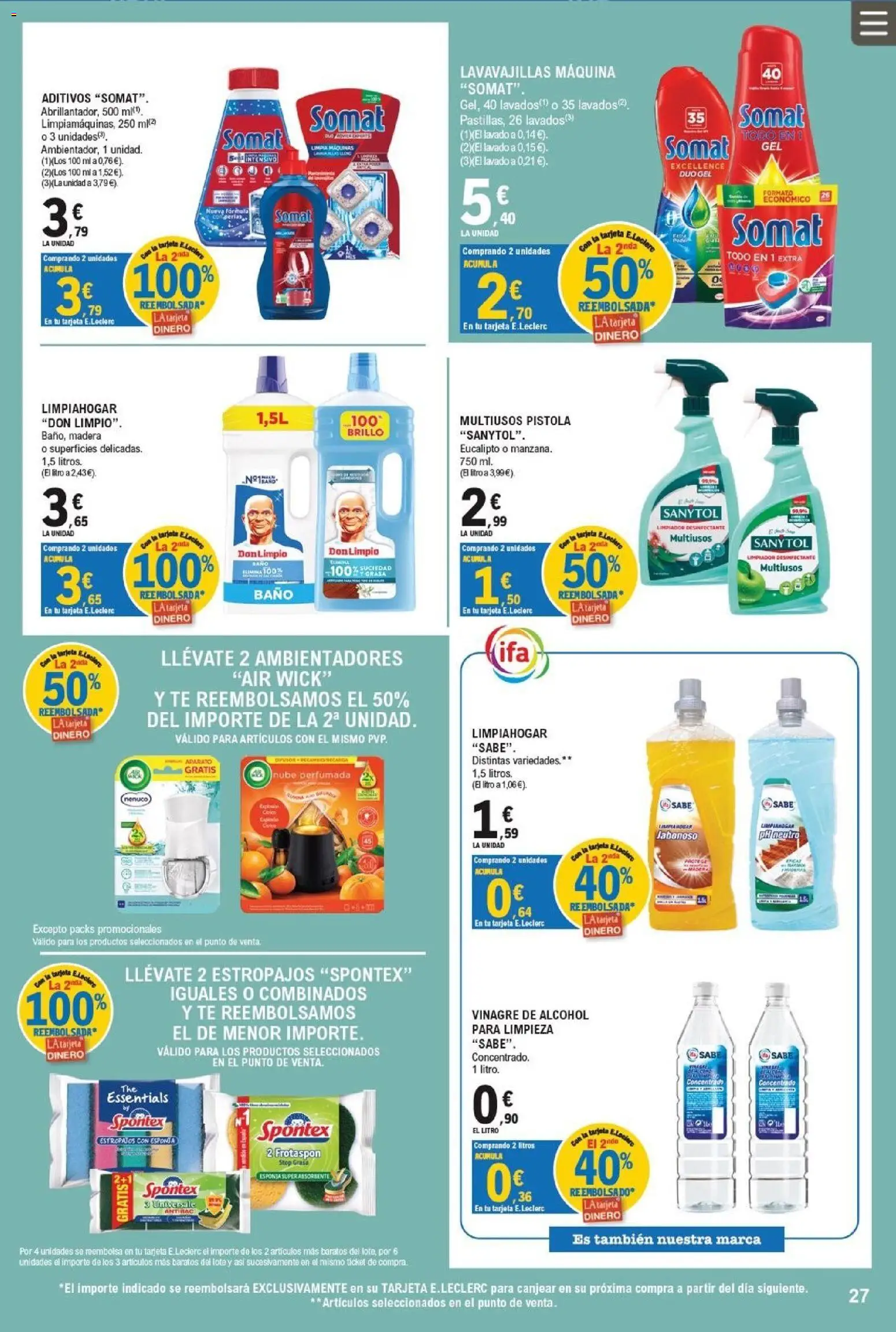 E.Leclerc Miranda de Ebro │ válido desde el 09/09/2026 | Página: 27 | Productos: Esponja, Vinagre, Alcohol, Baño