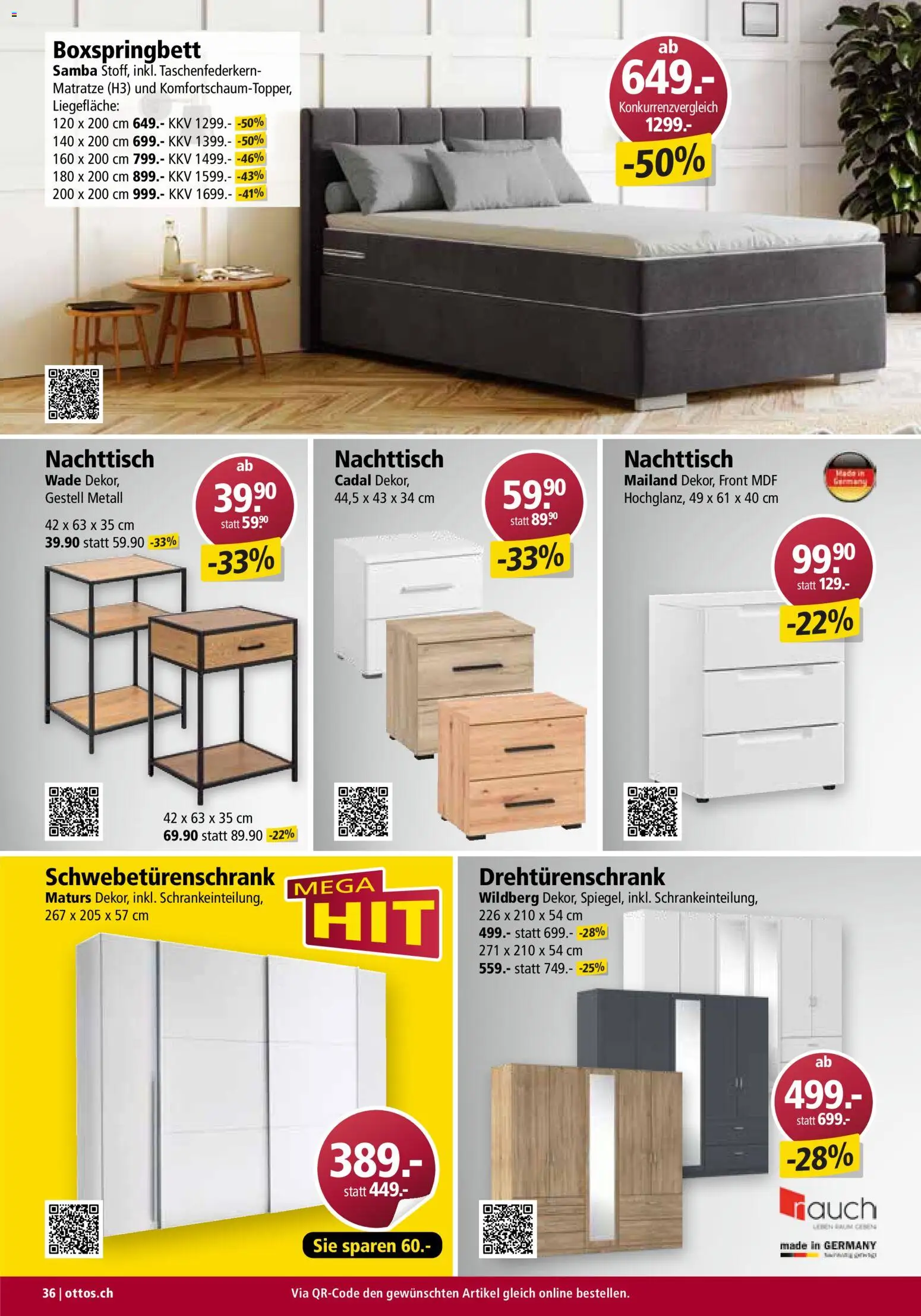 Otto's Aktionen Möbelflyer – gültig ab 01.07.2026 | Seite: 36 | Produkte: Matratze, Nachttisch, Schwebetürenschrank, Drehtürenschrank