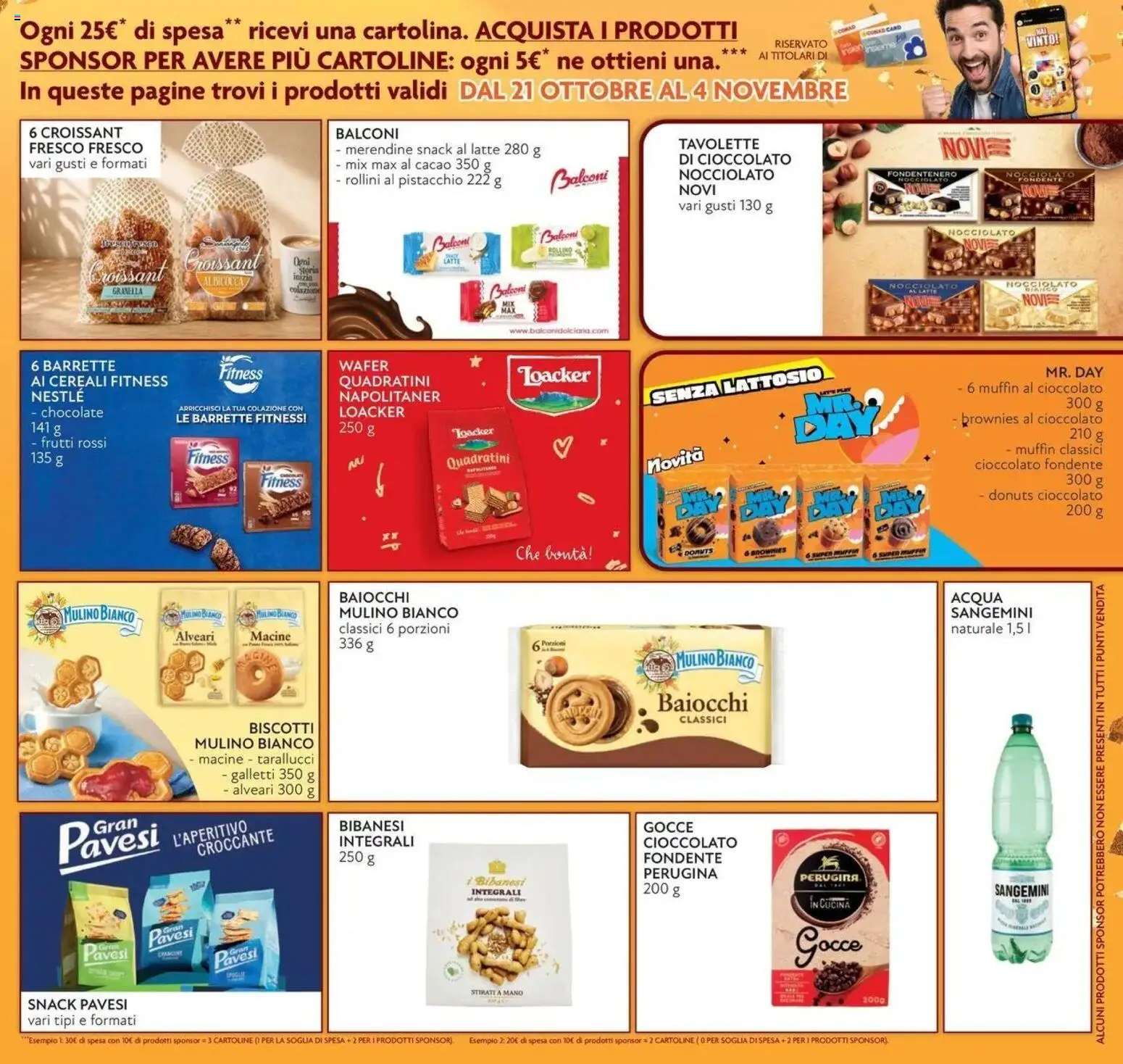 Volantino Conad del 21/10/2026 | Pagina: 7 | Prodotti: Biscotti, Croissant, Cacao, Merendine