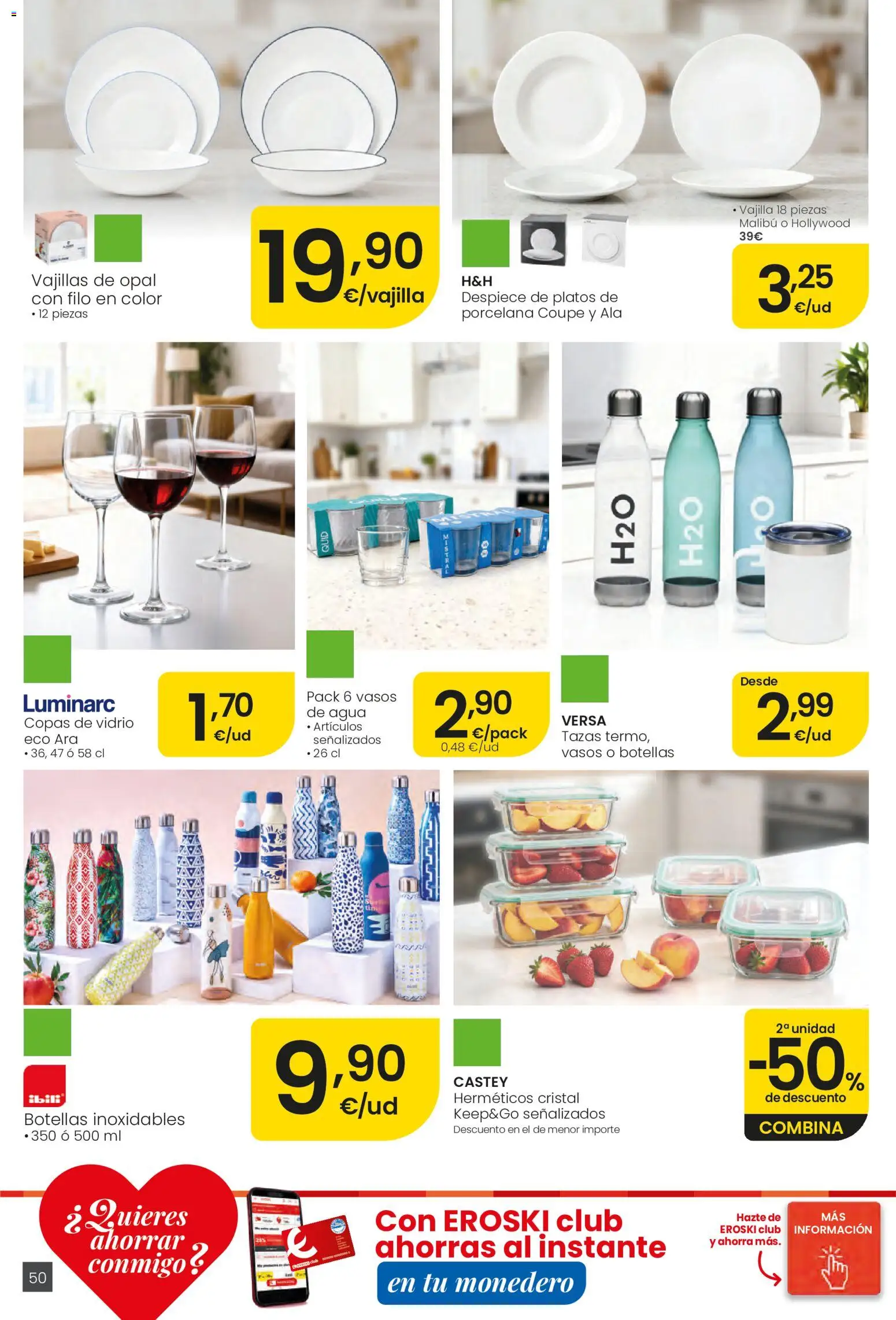 Eroski Ofertones de verano │ válido desde el 28.05.2026 | Página: 50 | Productos: Vasos, Βρεφικό κρεβάτι
