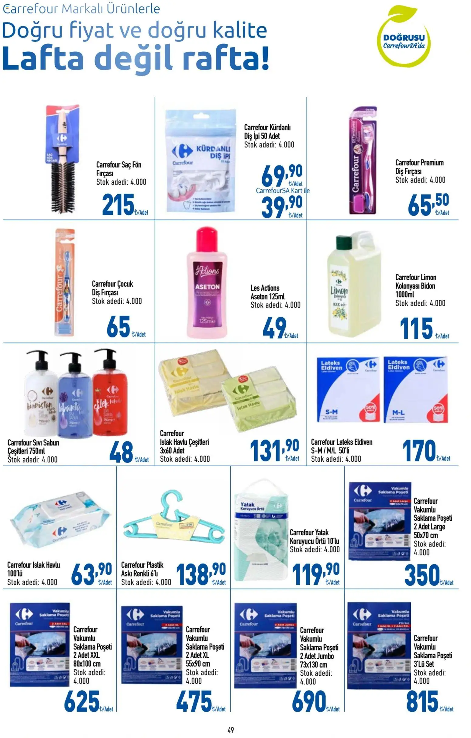 CarrefourSA Katalog - 06 Ağustos 2026 tarihinden itibaren geçerlidir | Sayfa: 49 | Ürünler: Askı, Sabun, Diş fırçası, Eldiven