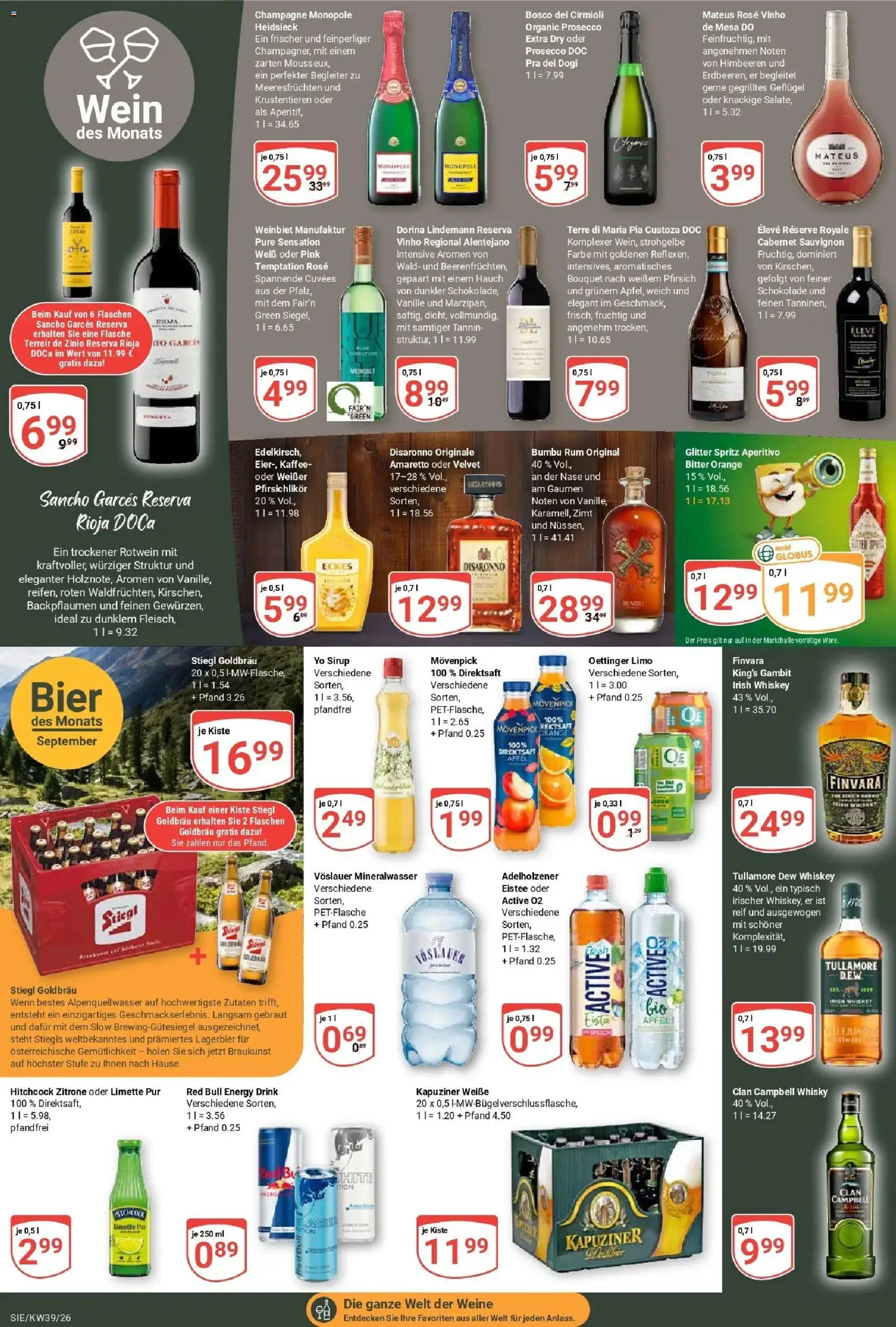 Globus Prospekt Siegen (ab 21.09.2026) » Angebote online | Seite: 26 | Produkte: Rotwein, Sirup, Mineralwasser, Prosecco