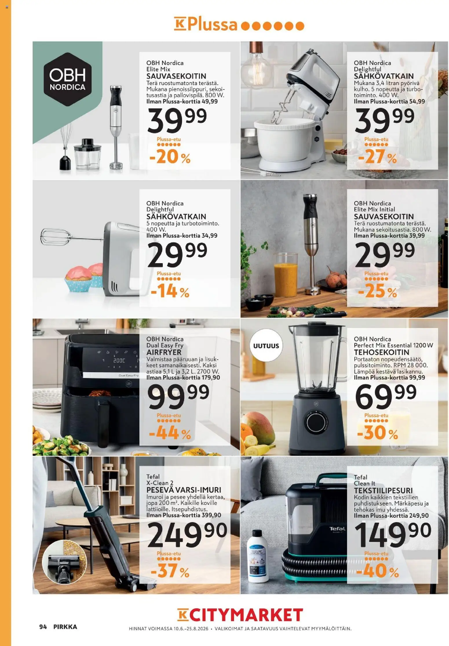 K-Supermarket tarjoukset - Pirkka – voimassa 10.06.2026 alkaen | Sivu: 94 | Tuotteet: Sähkövatkain, Sauvasekoitin, Tehosekoitin