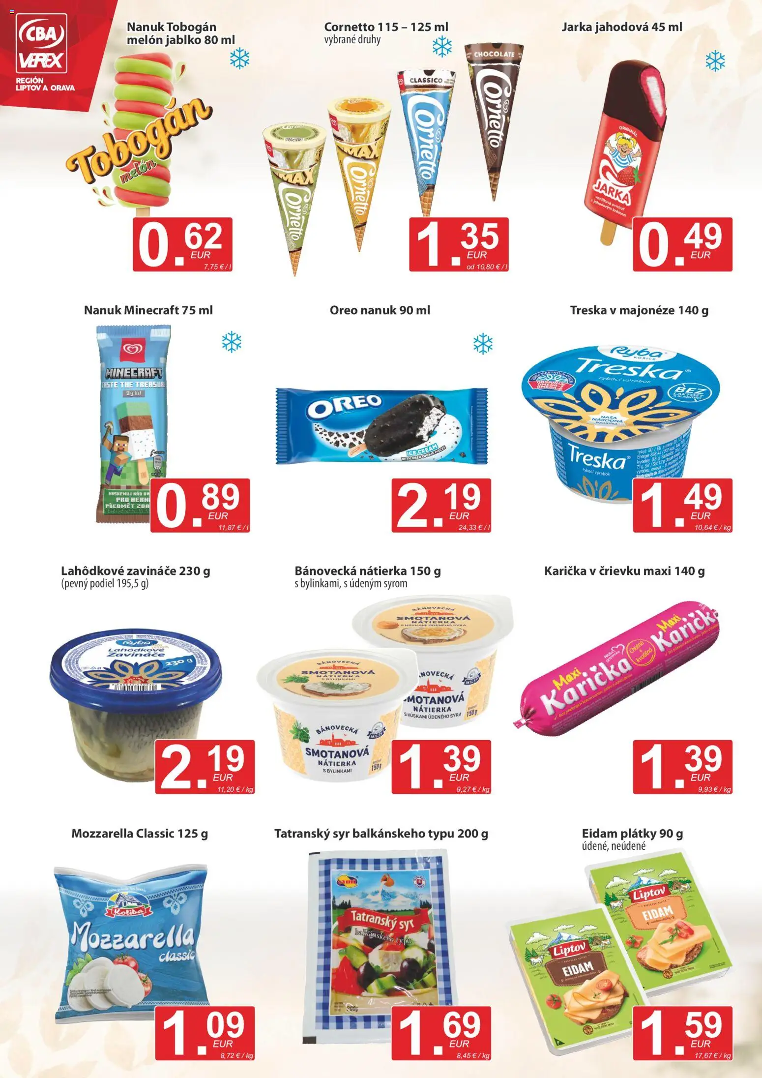 Nové CBA Verex akcie – leták je platný od 20.08.2026 | Strana: 4 | Produkty: Eidam, Nátierka, Nanuk, Melón