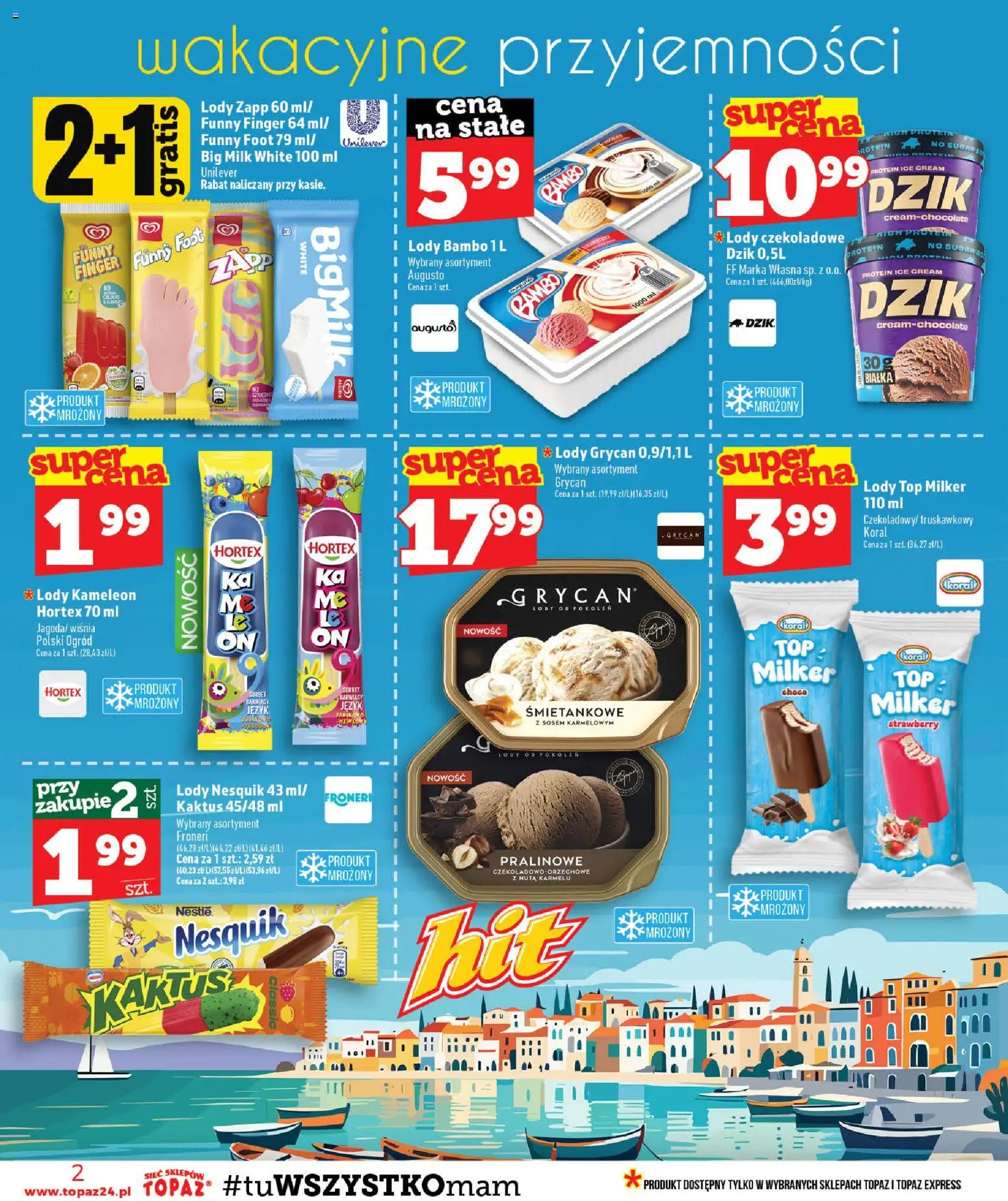Topaz gazetka od 23.07.2026 | Strona: 2 | Produkty: Top, Lody Grycan, Grycan, Big Milk