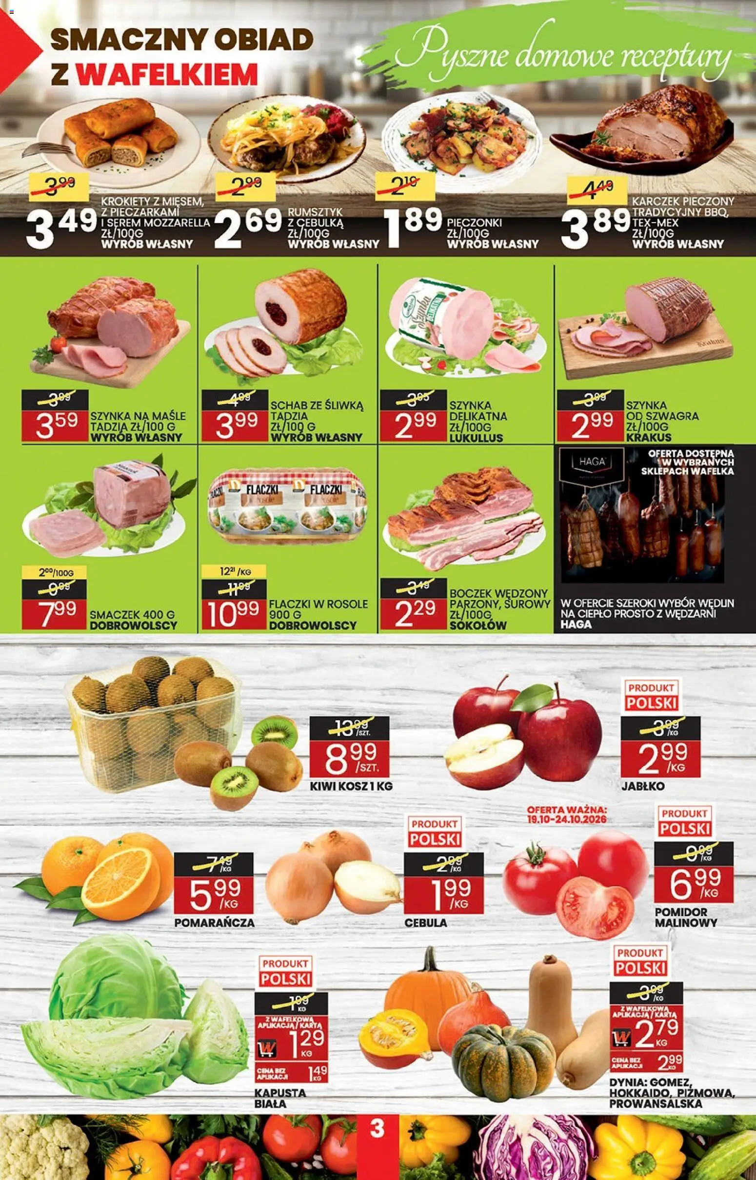 Wafelek gazetka od 19.10.2026 | Strona: 3 | Produkty: Kapusta, Krokiety, Boczek, Mozzarella