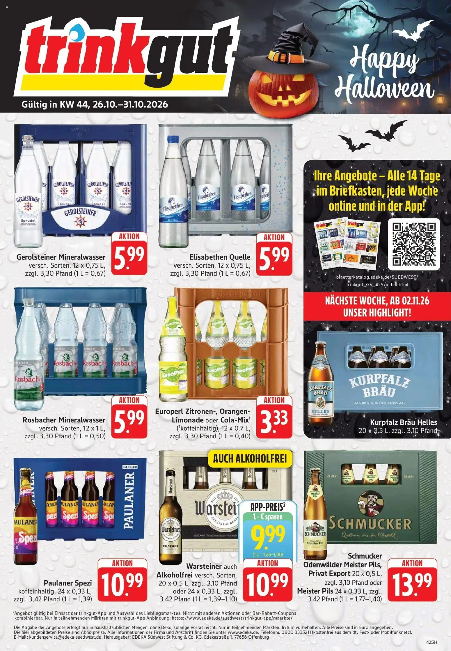 Trinkgut Prospekt St. Leon-Rot (ab 26.10.2026) » Angebote online | Seite: 1 | Produkte: Pils, Limonade, Warsteiner, Gerolsteiner