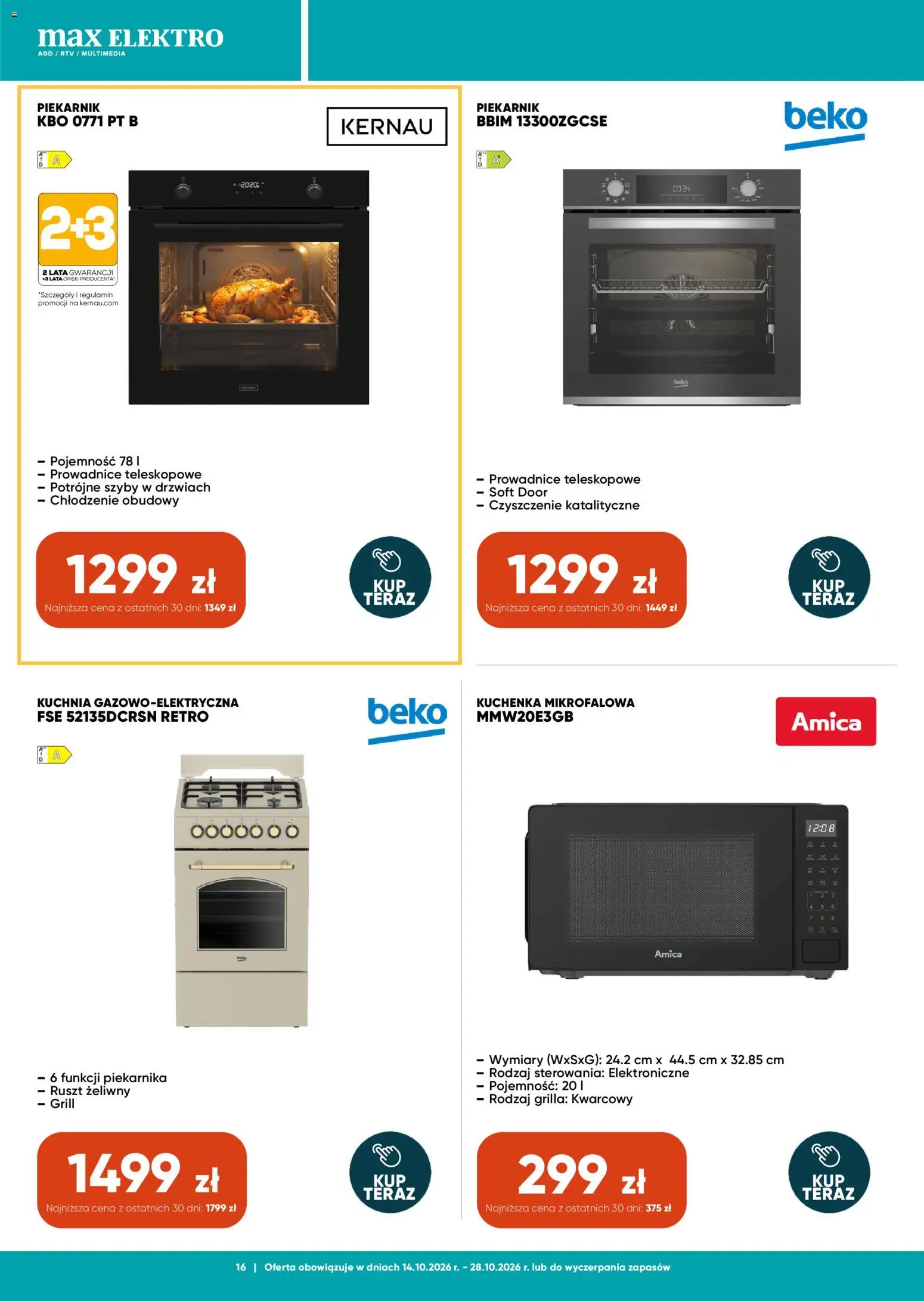 Max elektro gazetka od 14.10.2026 | Strona: 16 | Produkty: Piekarnik, Kuchenka mikrofalowa, Kuchenka, Ruszt