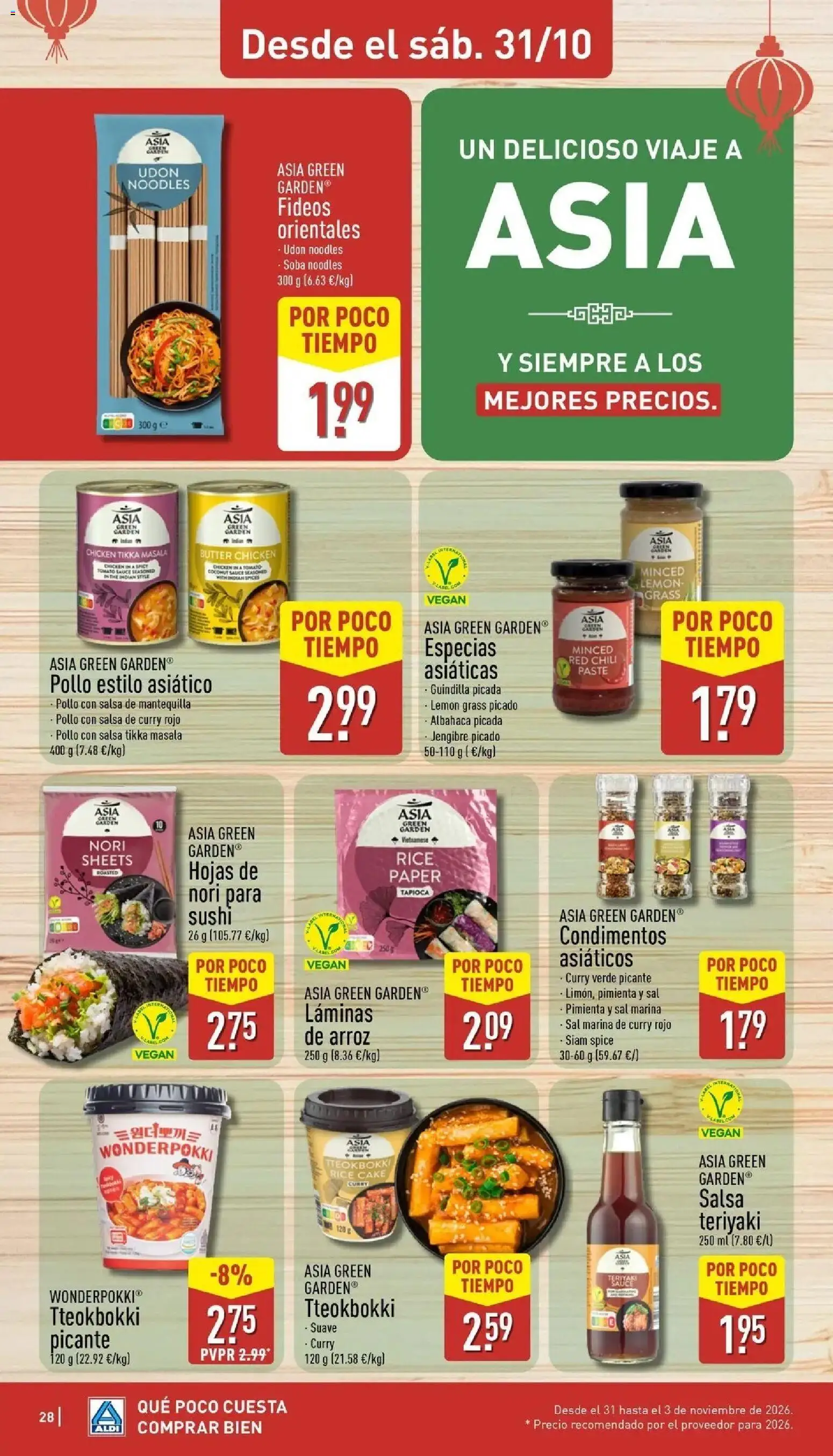 Aldi - Qué poco cuesta comprar bien │ válido desde el 26/10/2026 | Página: 28 | Productos: Fideos, Especias, Sushi, Mantequilla