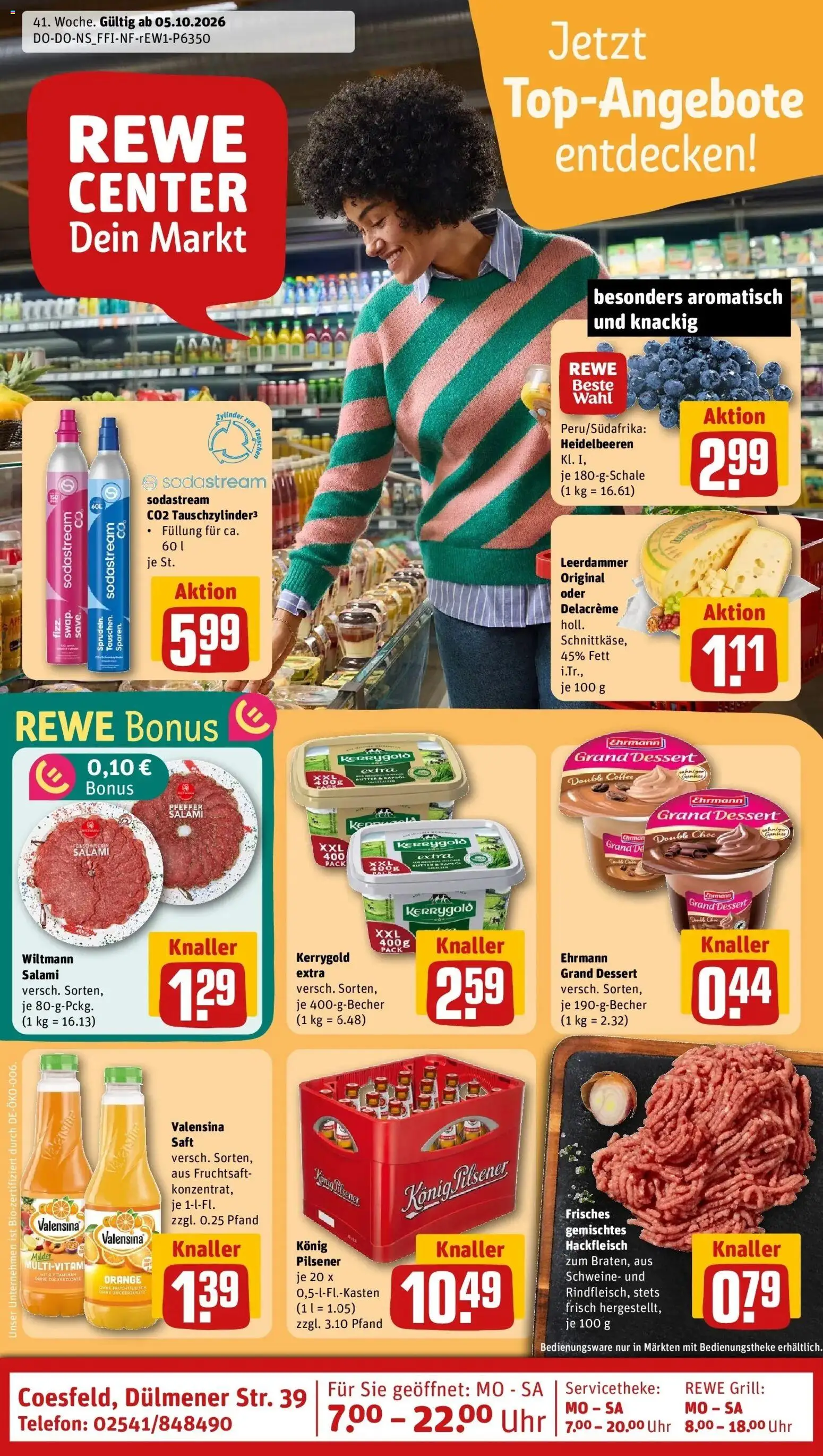 REWE Prospekt ab 05.10.2026 zum Blättern » Angebote | Seite: 1 | Produkte: Konig pilsener, Butter, Uhr, Hackfleisch