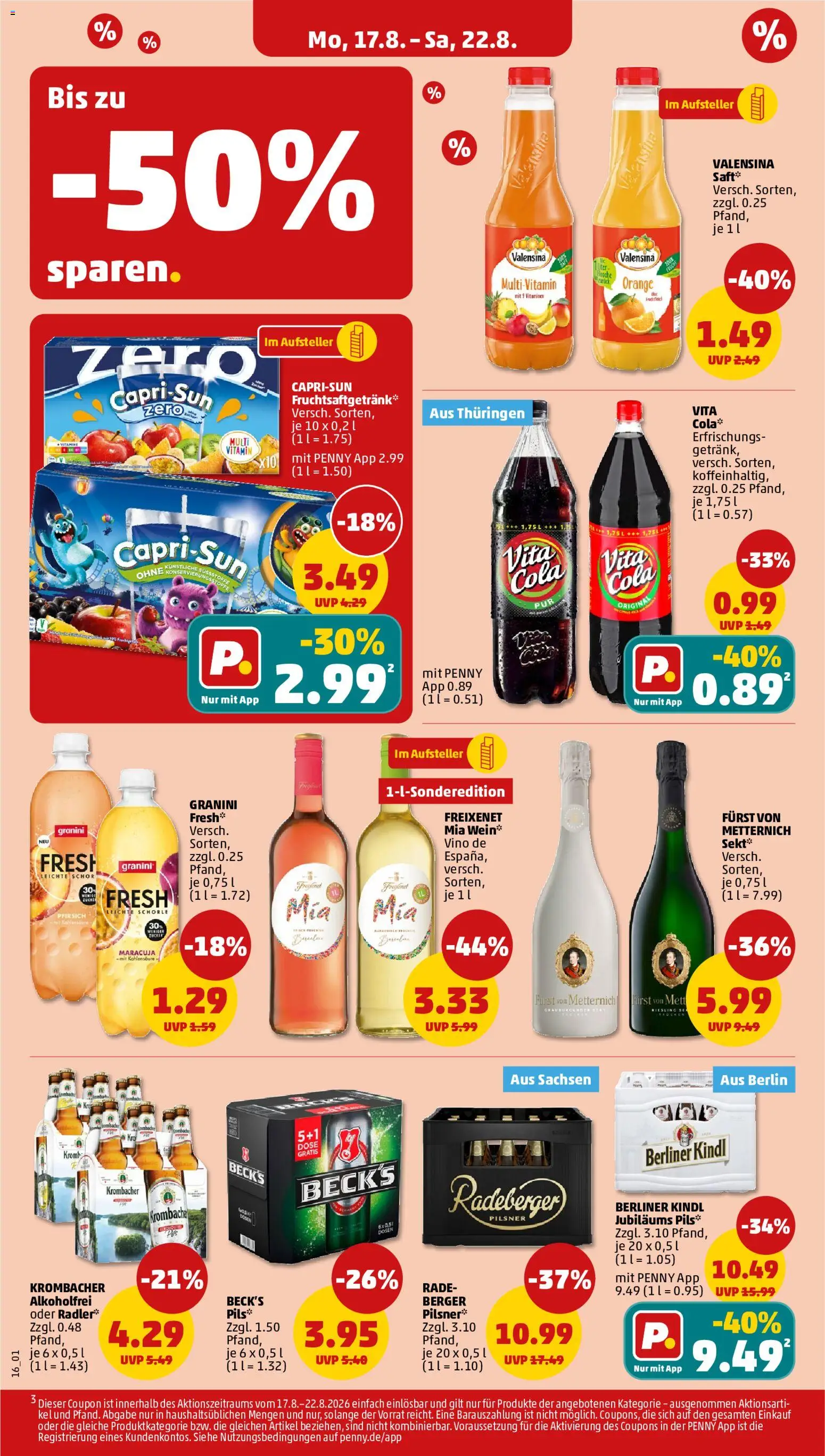 Penny Prospekt – gültig ab 17.08.2026 | Seite: 22 | Produkte: Freixenet, Sekt, Vita cola, Granini