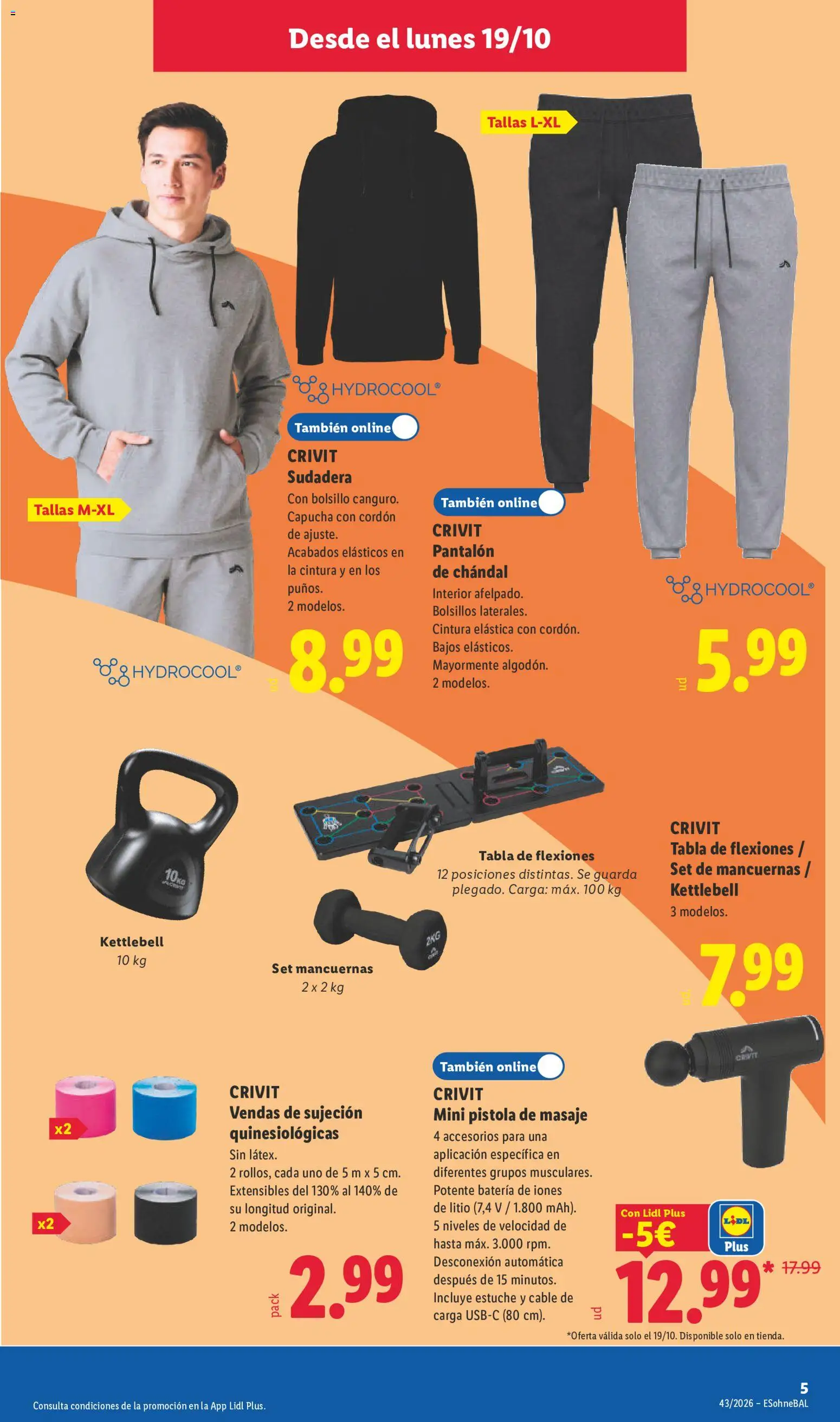 Lidl folleto de bazar │ válido desde el 19/10/2026 | Página: 13 | Productos: Sudadera, Cable, Pantalón de chándal, Batería