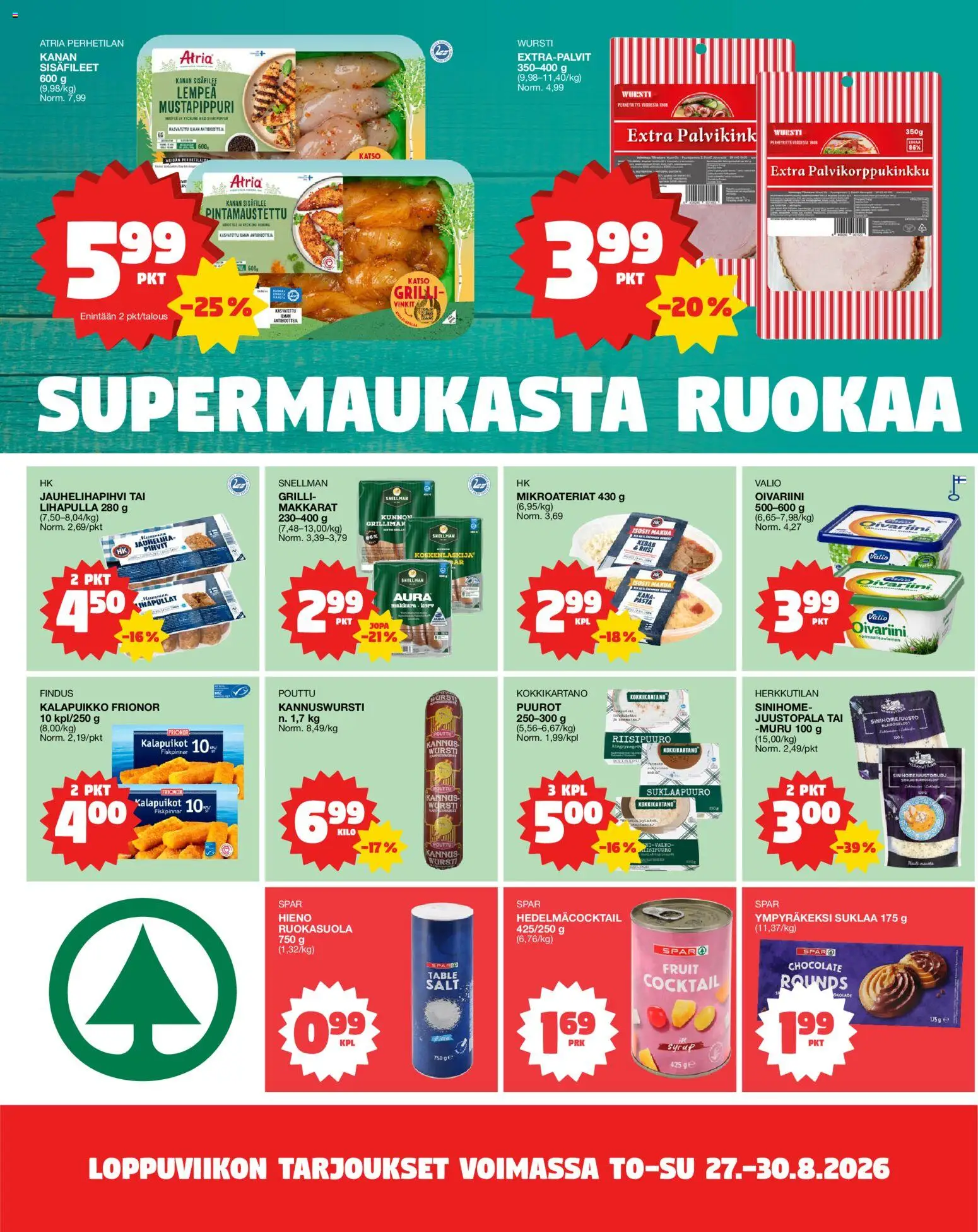 Tokmanni - Ruokasanomat – voimassa 27/08/2026 alkaen | Sivu: 2 | Tuotteet: Grilli, Jauheliha, Kana, Pasta