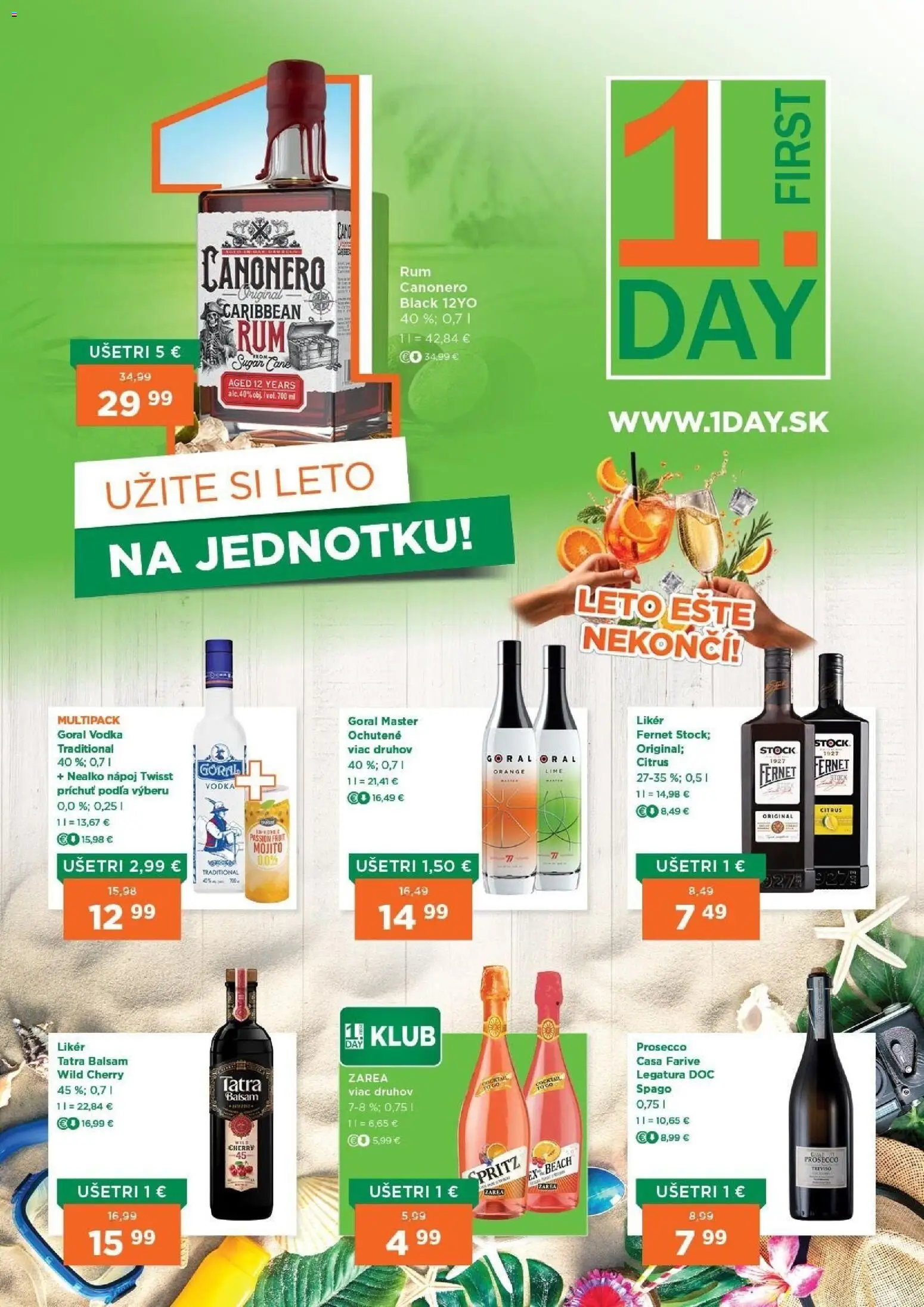 Nové 1day akcie – leták je platný od 27.08.2026 | Strana: 1 | Produkty: Prosecco, Vodka, Fernet