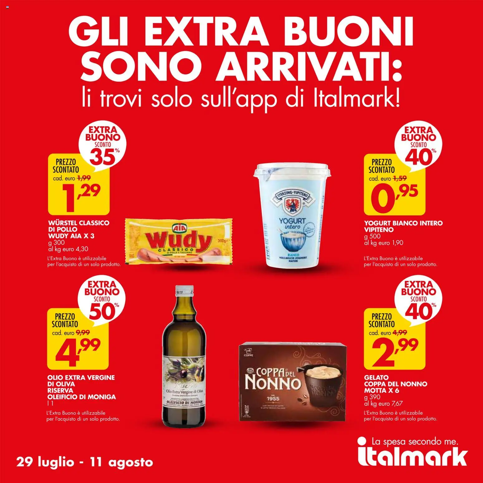 Volantino Italmark del 29/07/2026 | Pagina: 3 | Prodotti: Yogurt, Olio, Wurstel, Olio extra vergine