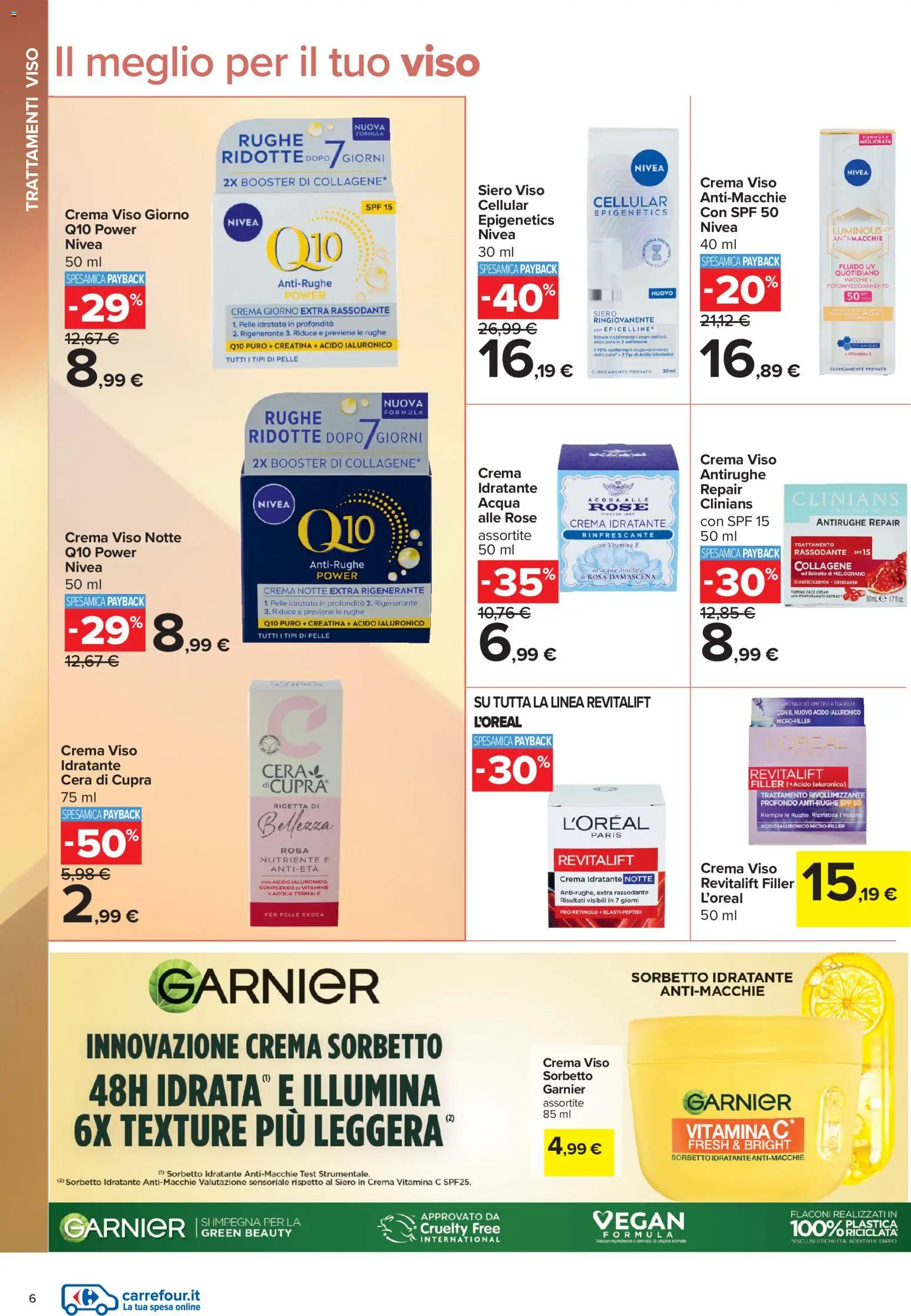 Volantino Carrefour del 10/07/2026 | Pagina: 6 | Prodotti: Crema, Crema viso, Sorbetto, Acqua
