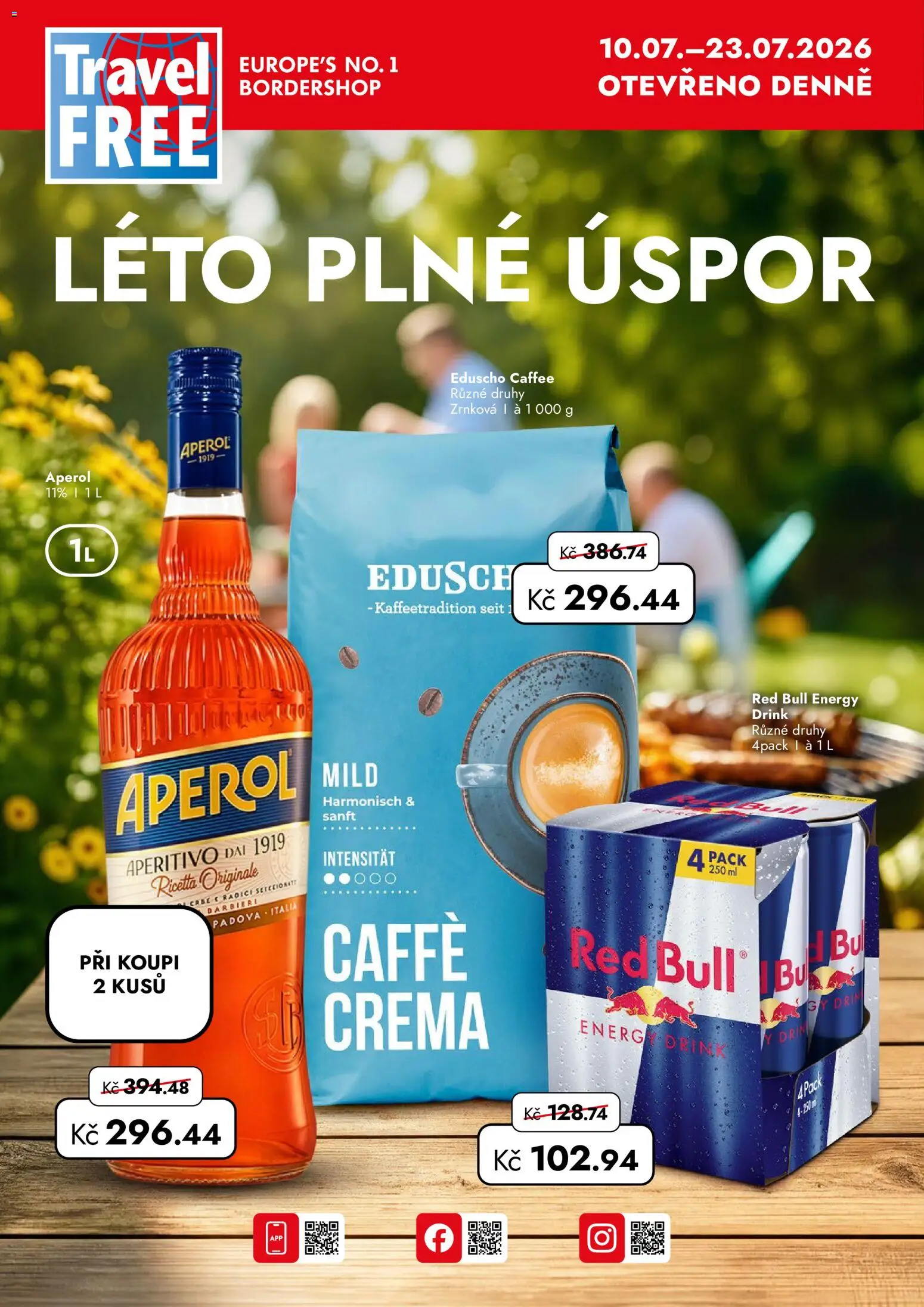 Travel Free leták od 10.07.2026 | Strana: 1 | Produkty: Aperitivo, Aperol, Red Bull, Energy drink