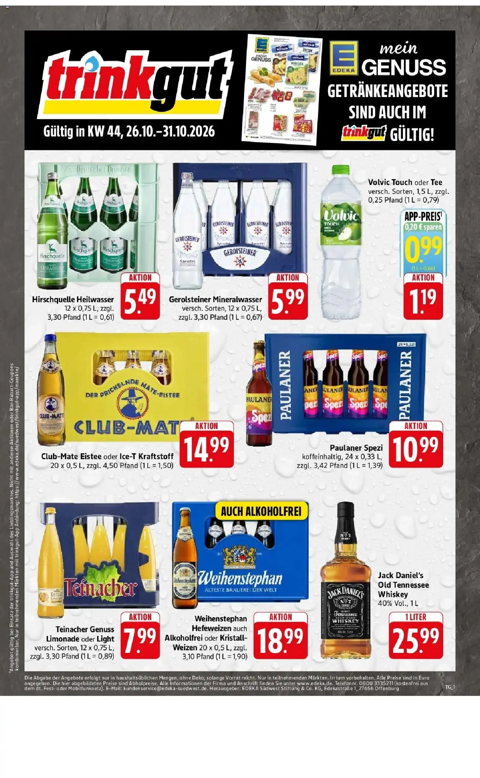 Edeka Prospekt Groß-Gerau (ab 26.10.2026) » Angebote Online | Seite: 62 | Produkte: Paulaner spezi, Volvic touch, Volvic, Whiskey