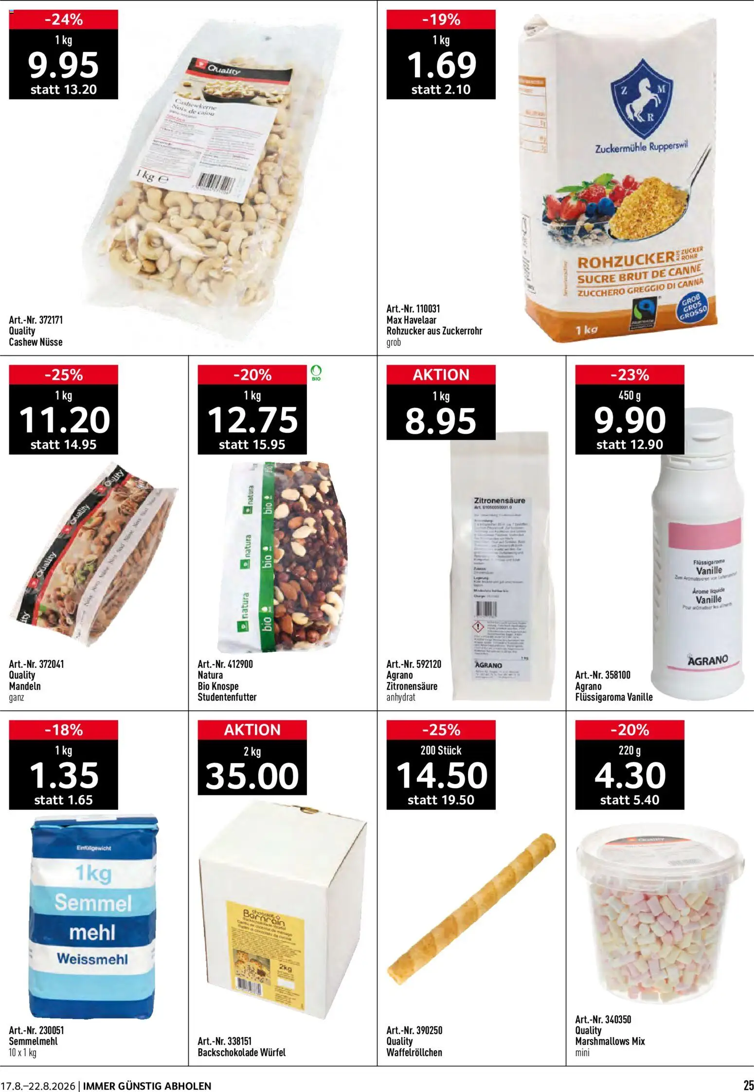 Prodega aktionen – gültig ab 17.08.2026 | Seite: 25 | Produkte: Mehl, Vanille, Nüsse