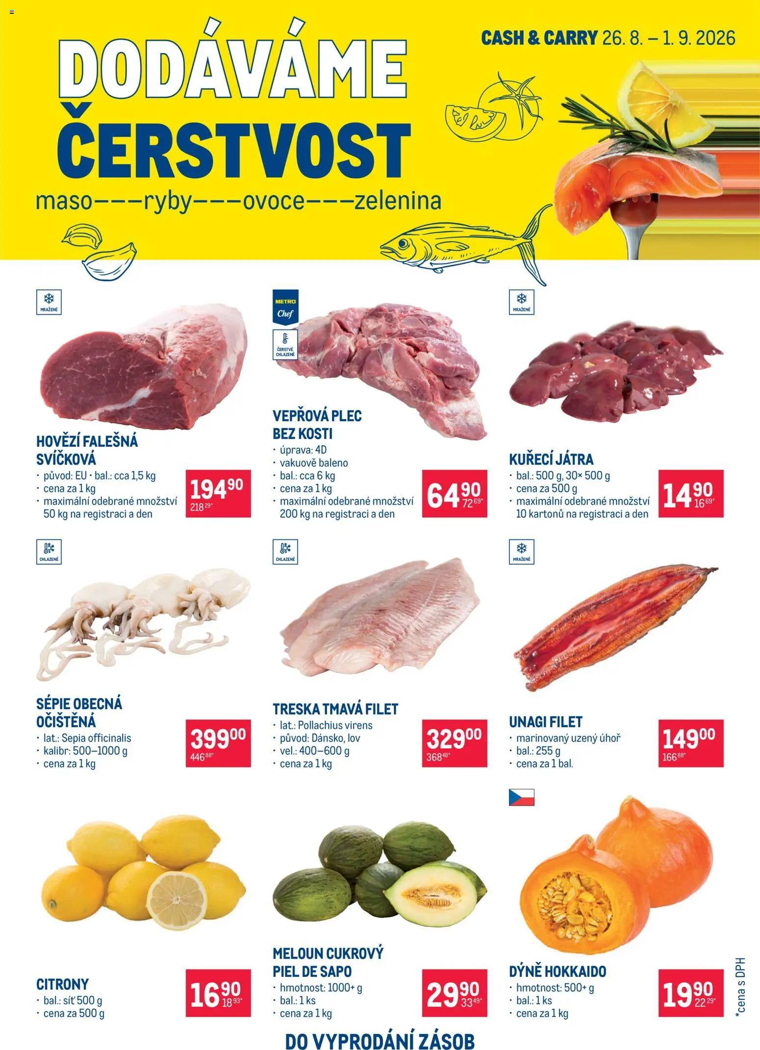 Makro leták - Ultra fresh nabídka od 26.08.2026 | Strana: 1 | Produkty: Meloun, Hovězí, Filet, Ovoce zelenina