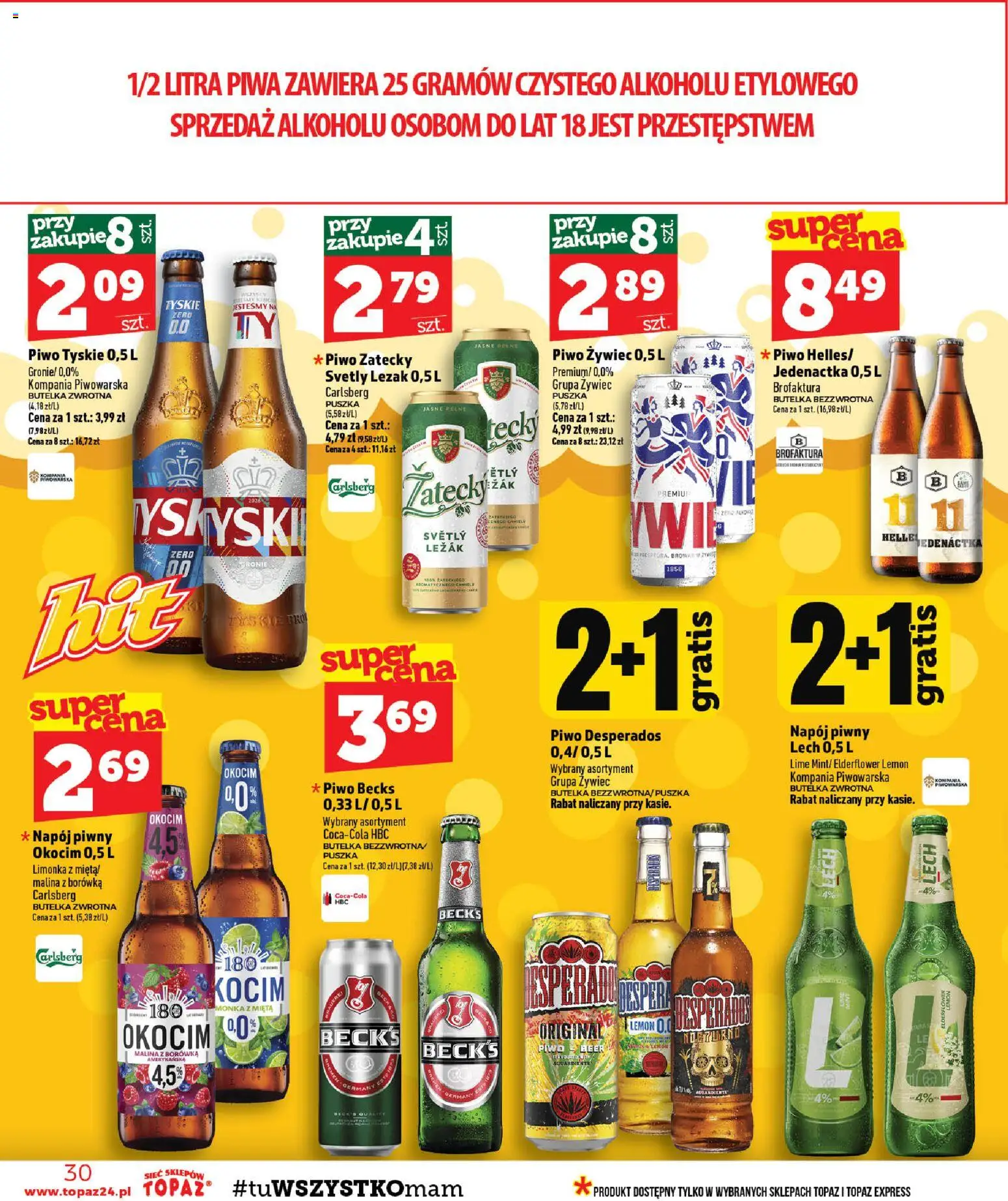 Topaz gazetka - MAZ od 06.08.2026 | Strona: 30 | Produkty: Limonka, Malina, Borówka amerykańska, Tyskie
