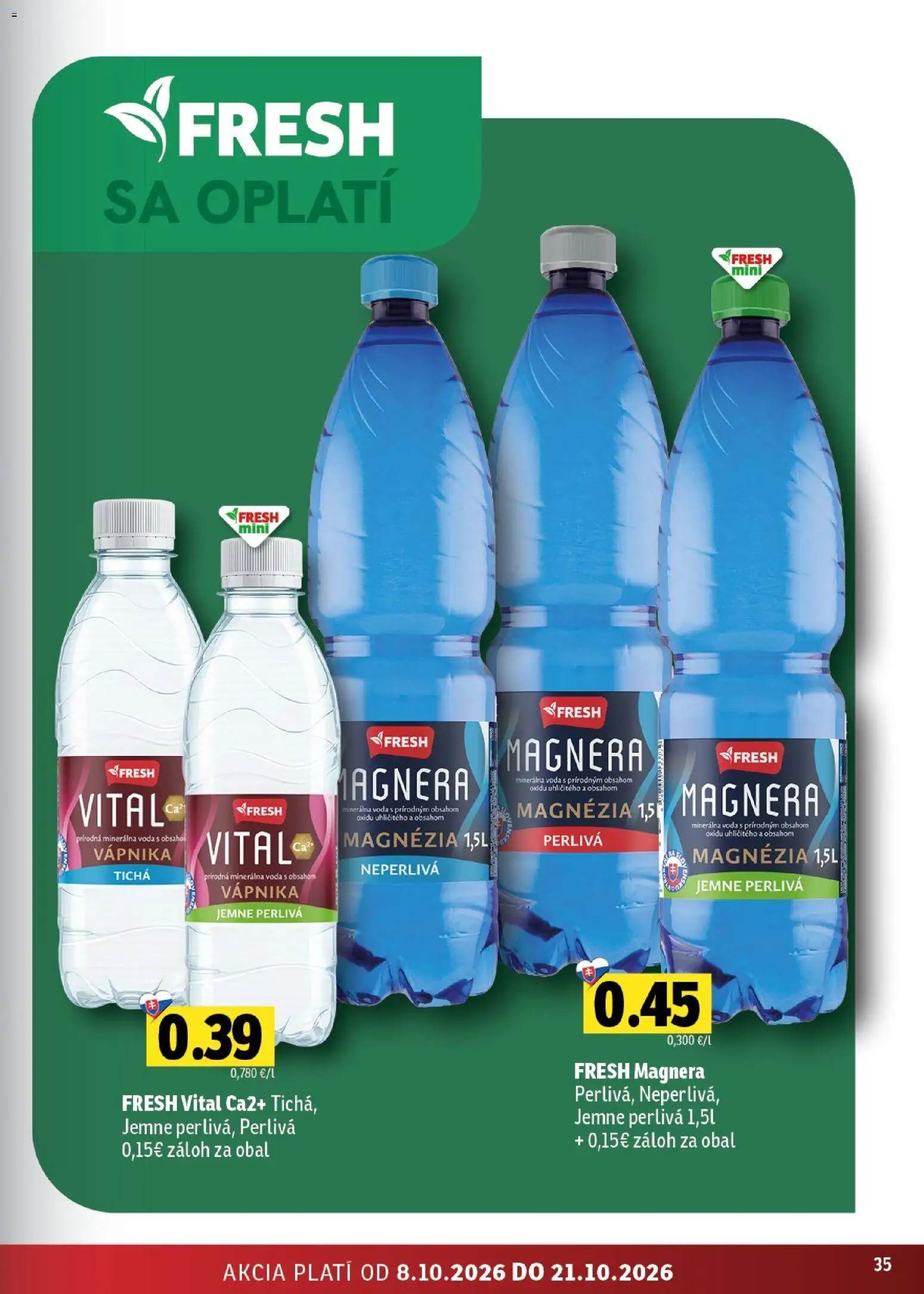 Nové Fresh akcie – leták je platný od 08.10.2026 | Strana: 35 | Produkty: Voda, Minerálna voda