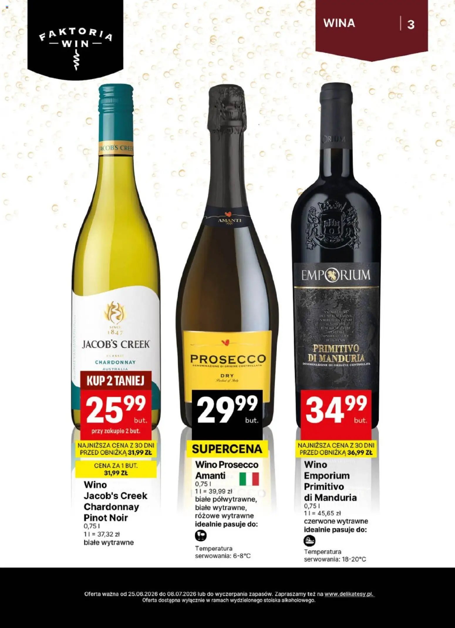 Delikatesy Centrum gazetka - DeliBarek od 25.06.2026 | Strona: 3 | Produkty: Primitivo Di Manduria, Chardonnay, Wino, Prosecco