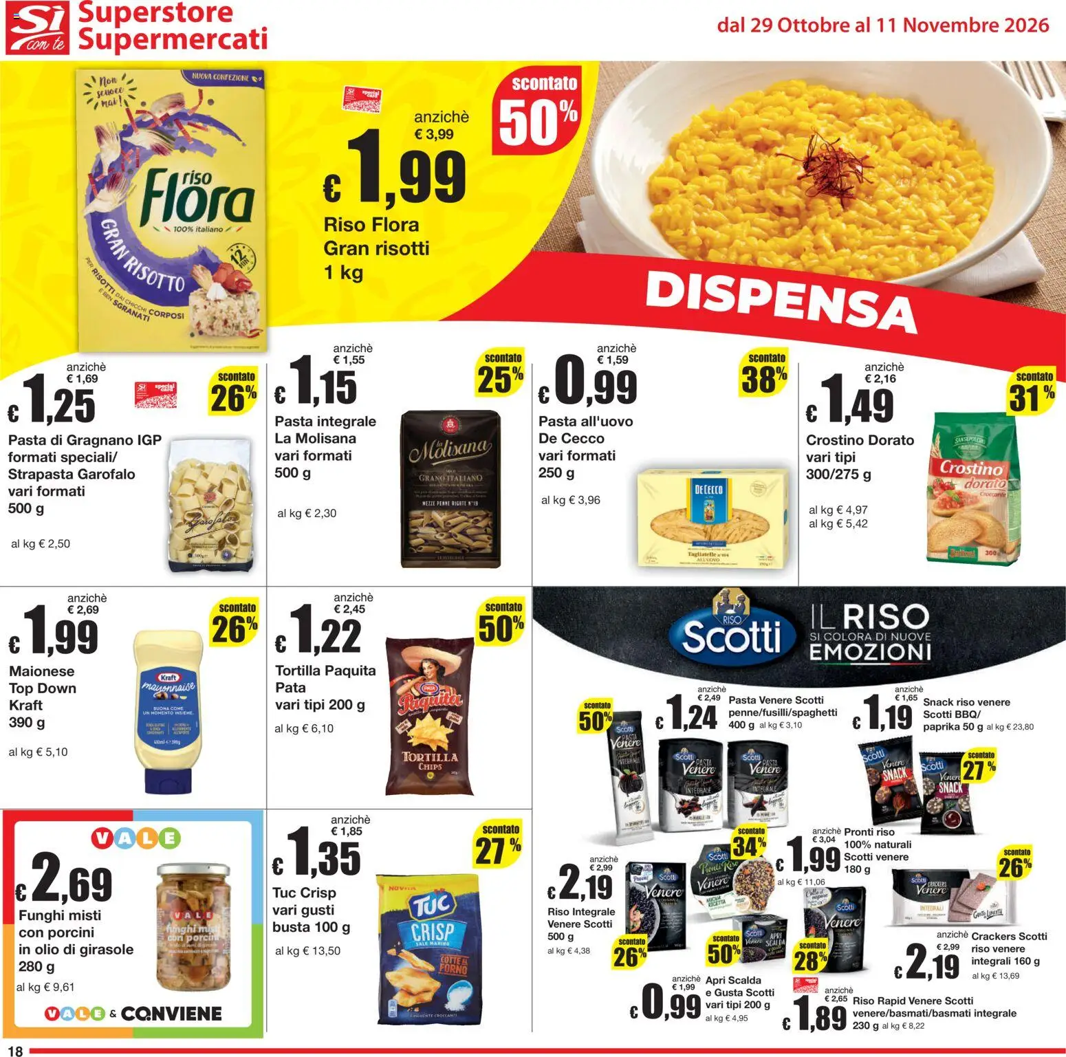 Volantino Sì con Te del 29/10/2026 | Pagina: 18 | Prodotti: Tè, Tagliatelle, Pasta, Penne