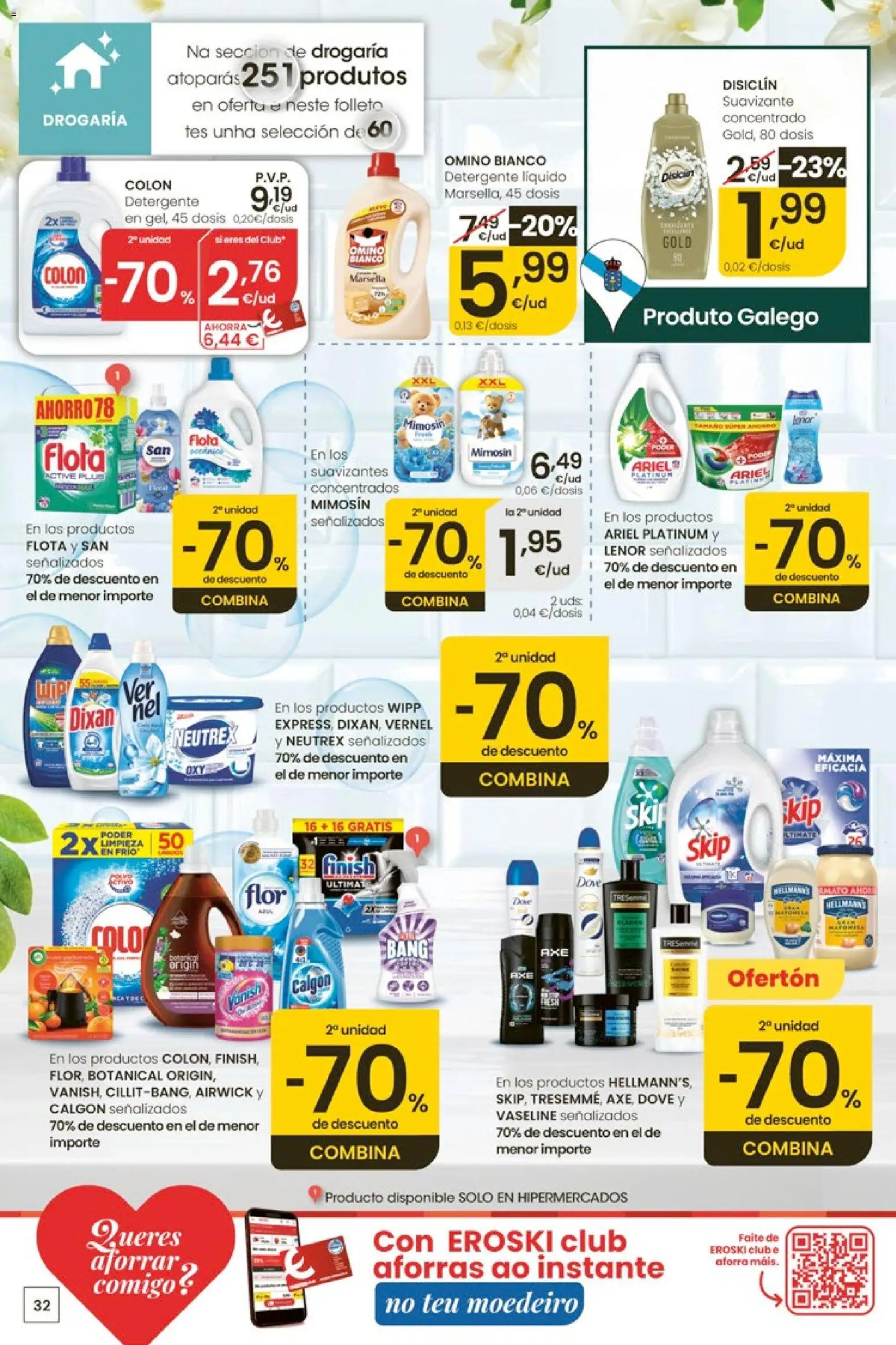 Eroski Ofertóns de verán │ válido desde el 28.05.2026 | Página: 32 | Productos: Detergente, Detergente líquido, Suavizante