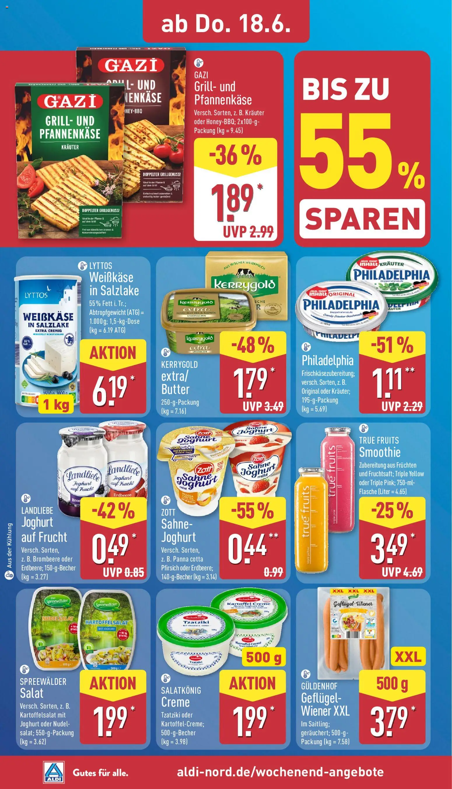 Aldi Prospekt – gültig ab 15.06.2026 | Seite: 32 | Produkte: Butter, Philadelphia, Sahne, Salat