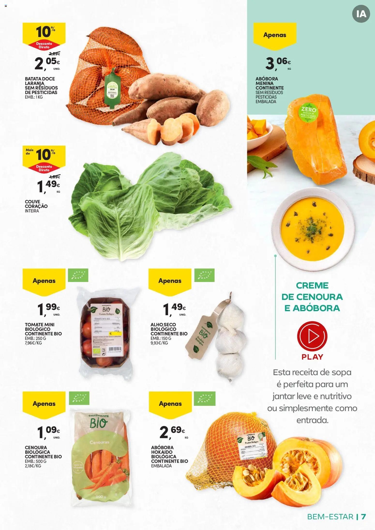 Continente Bem-Estar Assim toda a gente come melhor │ válido de 20/10/2026 | Página: 7 | Produtos: Cenouras, Sopa, Abóbora, Tomate