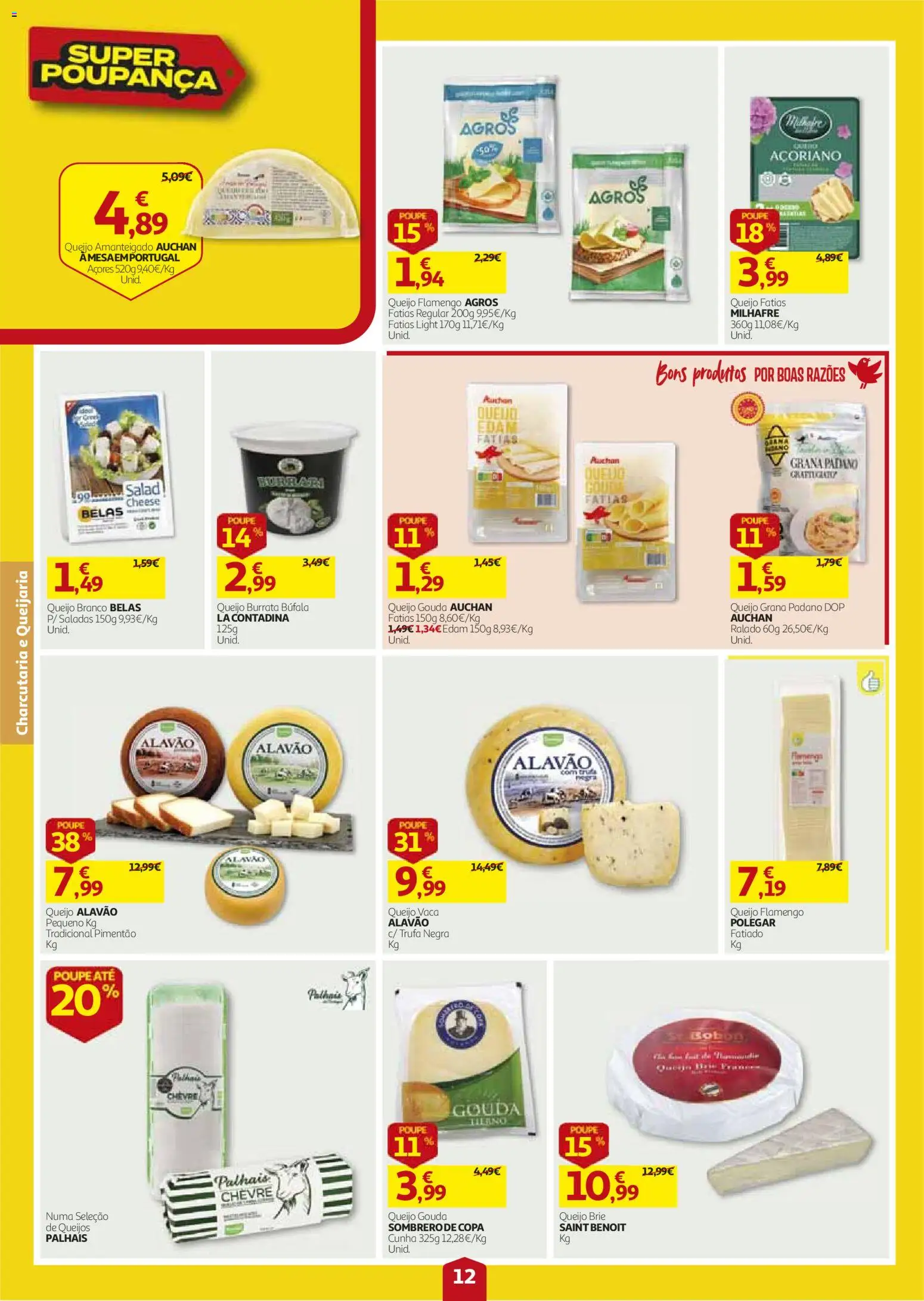 Auchan folheto │ válido de 27/08/2026 | Página: 12 | Produtos: Queijo Gouda, Queijo Grana Padano, Queijo branco, Queijo burrata