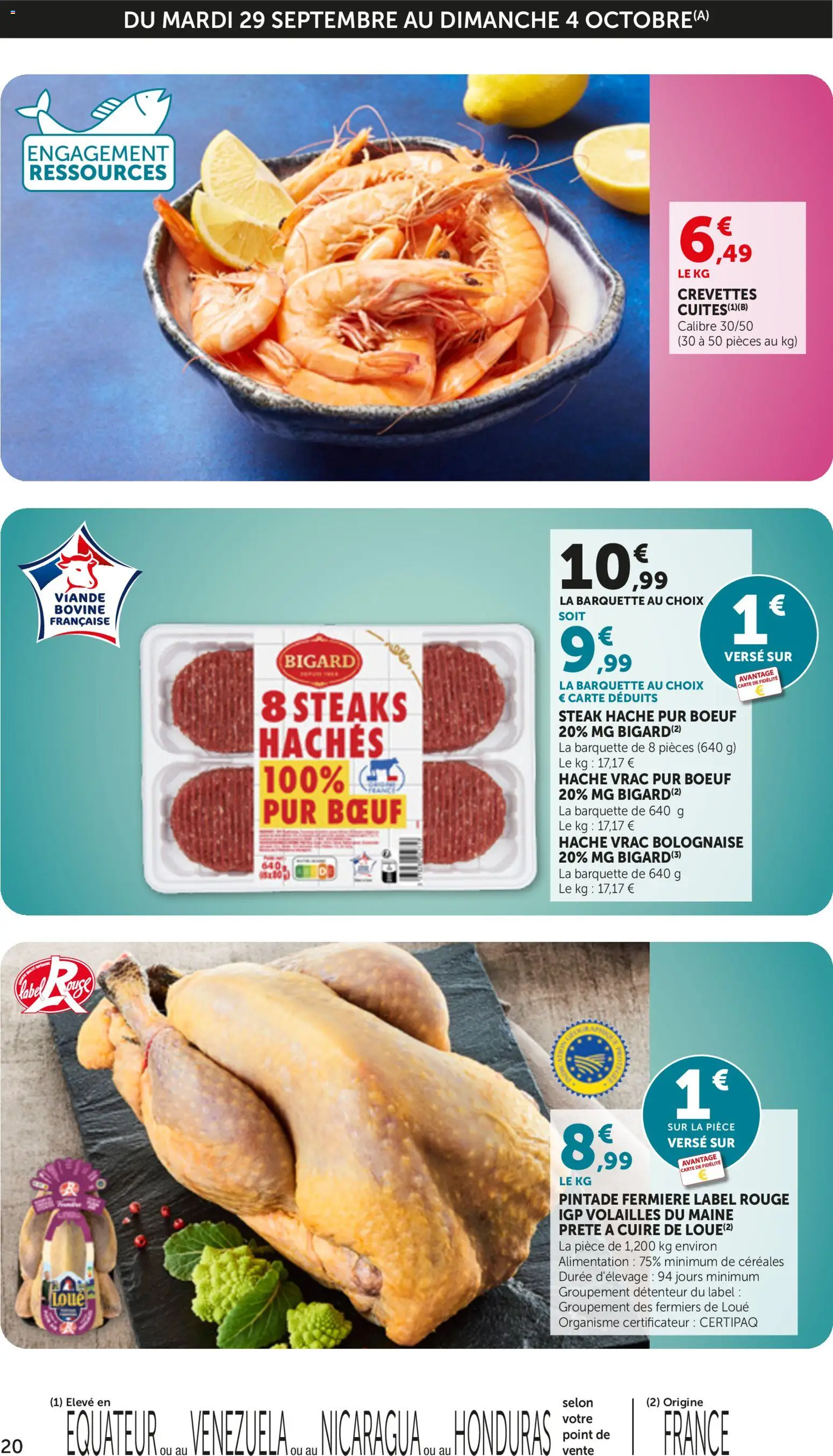 {H1} | Page: 20 | Produits: Steak, Crevettes, Viande, Viande bovine
