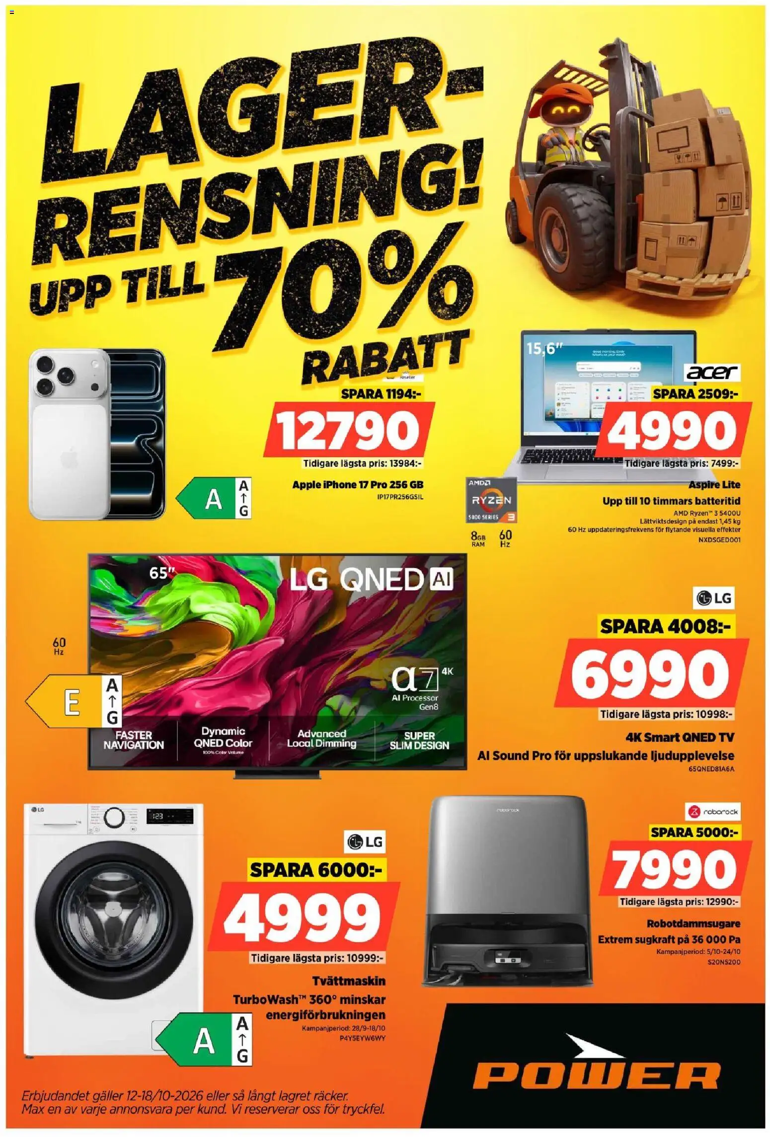 Power reklamblad aktuell från 12/10/2026 | Sida: 1 | Produkter: Galler, Äpple, Robotdammsugare, Tvättmaskin