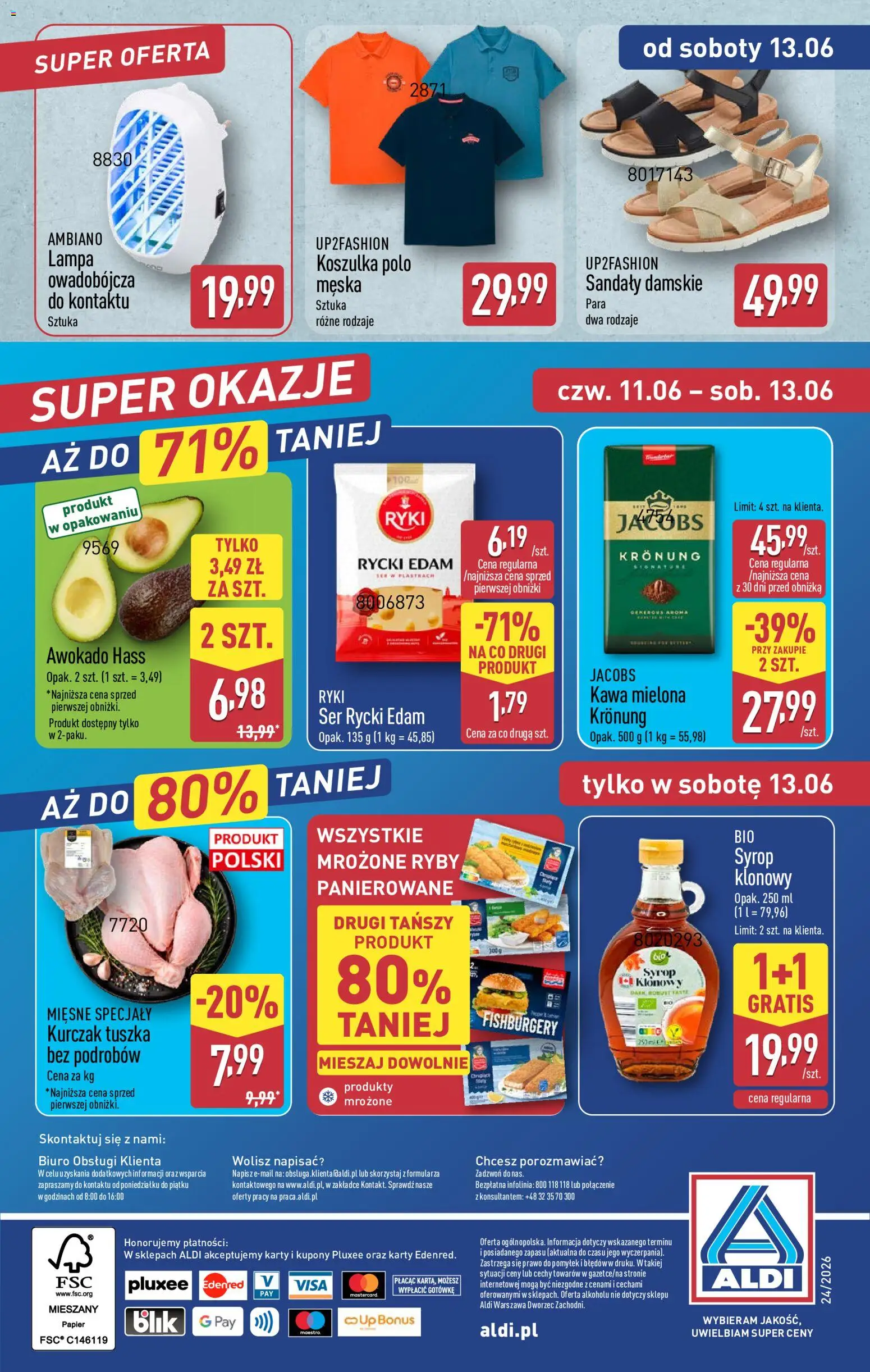 Aldi Polsko leták od 08.06.2026 | Strana: 42 | Produkty: Ryby, Jacobs, Karty, Lampa
