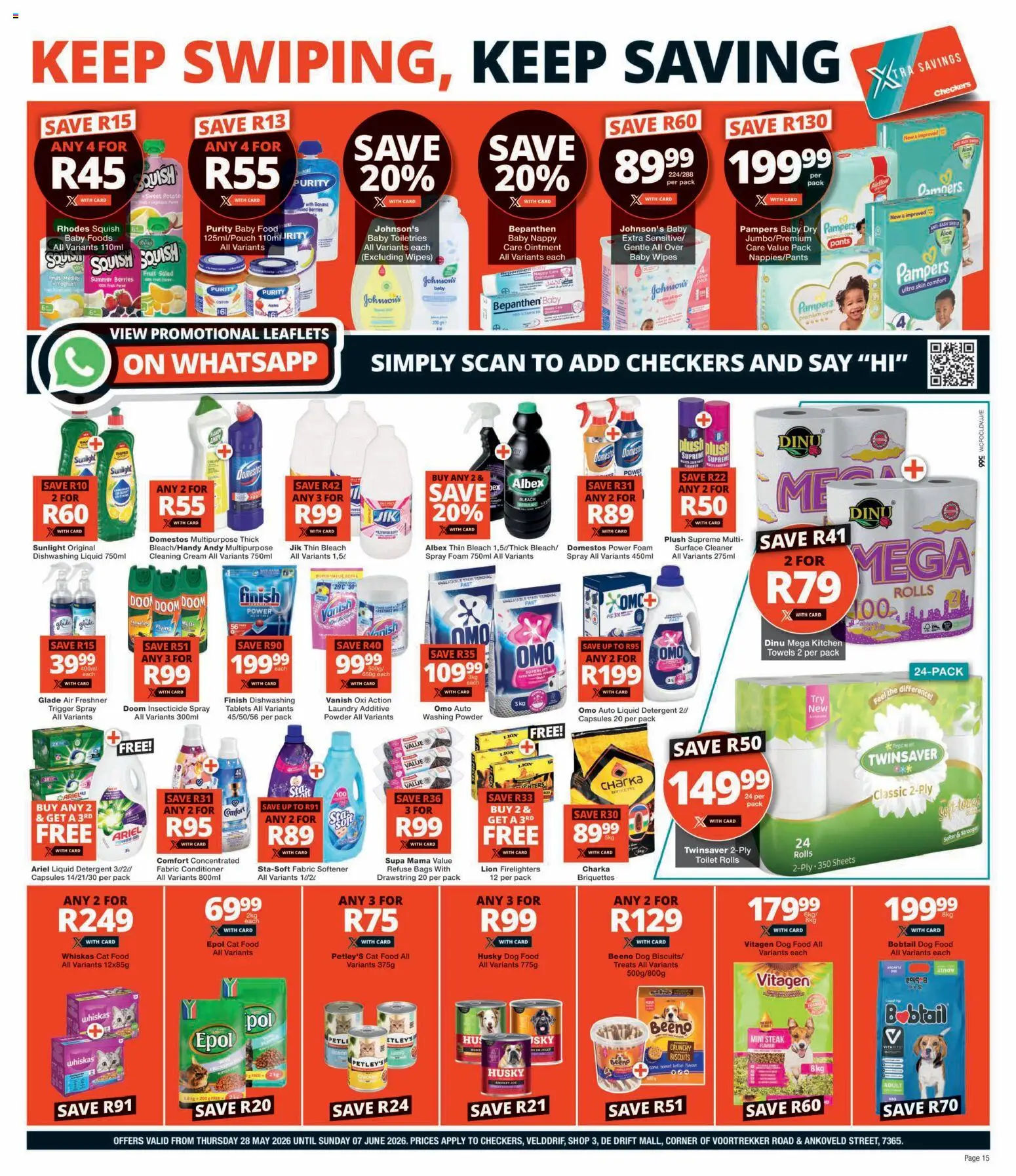 New Checkers catalogue – valid from 28.05.2026 | Page: 15 | Products: Steak, Foam, Detergent, Dog food