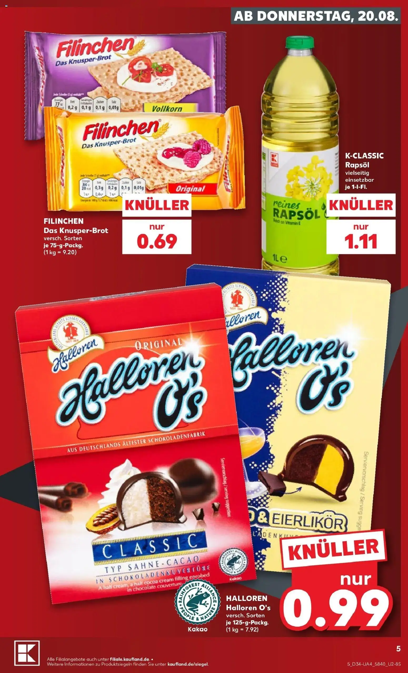 Prospekt Kaufland ab 20.08.2026 » Angebote Online zum Blättern | Seite: 5 | Produkte: Rapsöl, Sahne