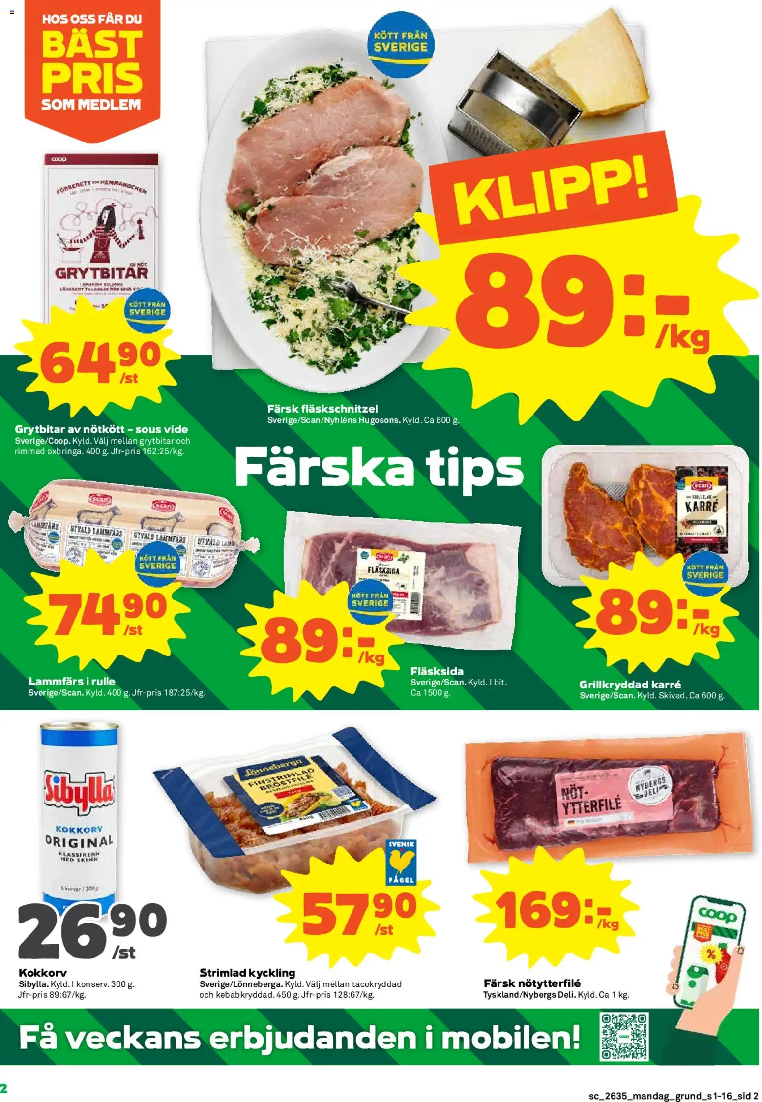 Stora Coop reklamblad aktuell från 24/08/2026 | Sida: 2 | Produkter: Fläskschnitzel, Nötkött, Kött, Kyckling