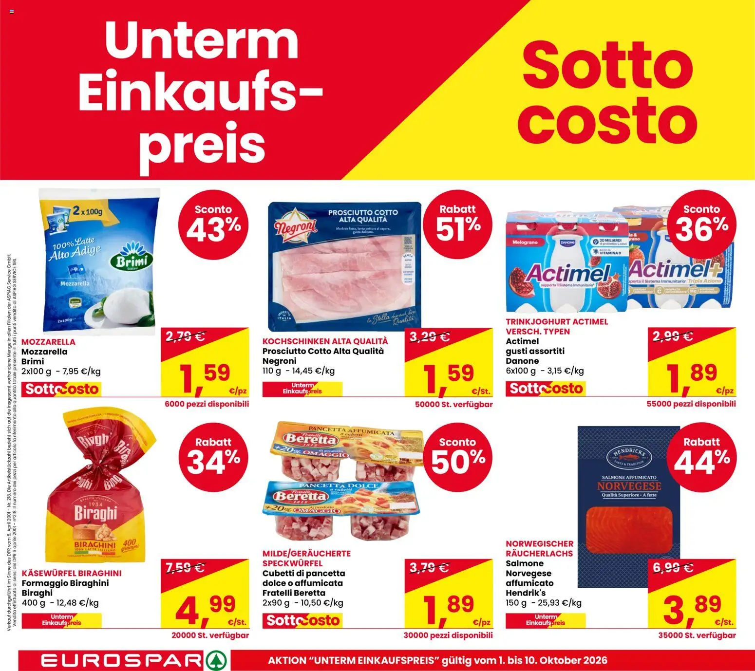 Volantino Eurospar del 01/10/2026 | Pagina: 2 | Prodotti: Prosciutto Cotto, Salmone, Pancetta, Melograno