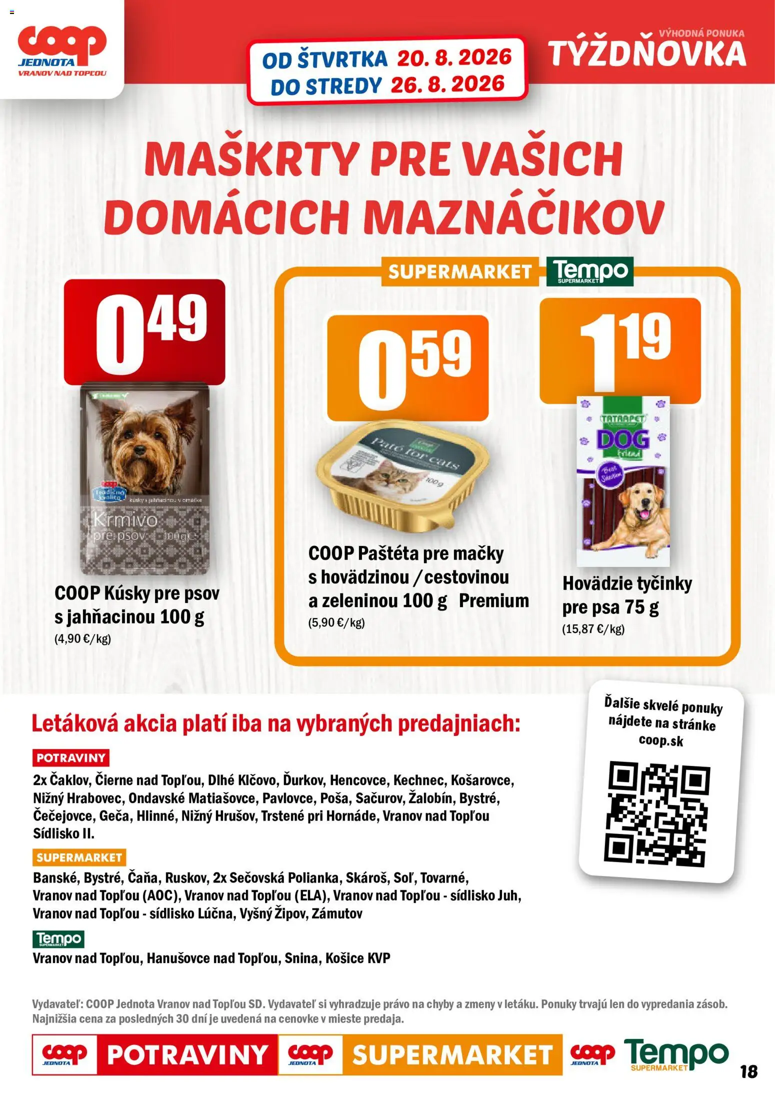 Nové COOP Jednota akcie – leták je platný od 20.08.2026 | Strana: 18 | Produkty: Paštéta