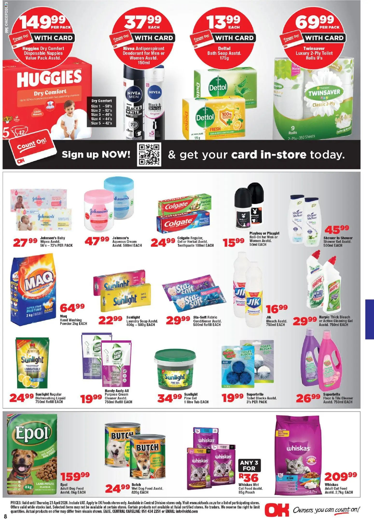 New OK Foods catalogue – valid from 15.04.2026 | Page: 8 | Products: Bleach, Conditioner, Soap, Deodorant