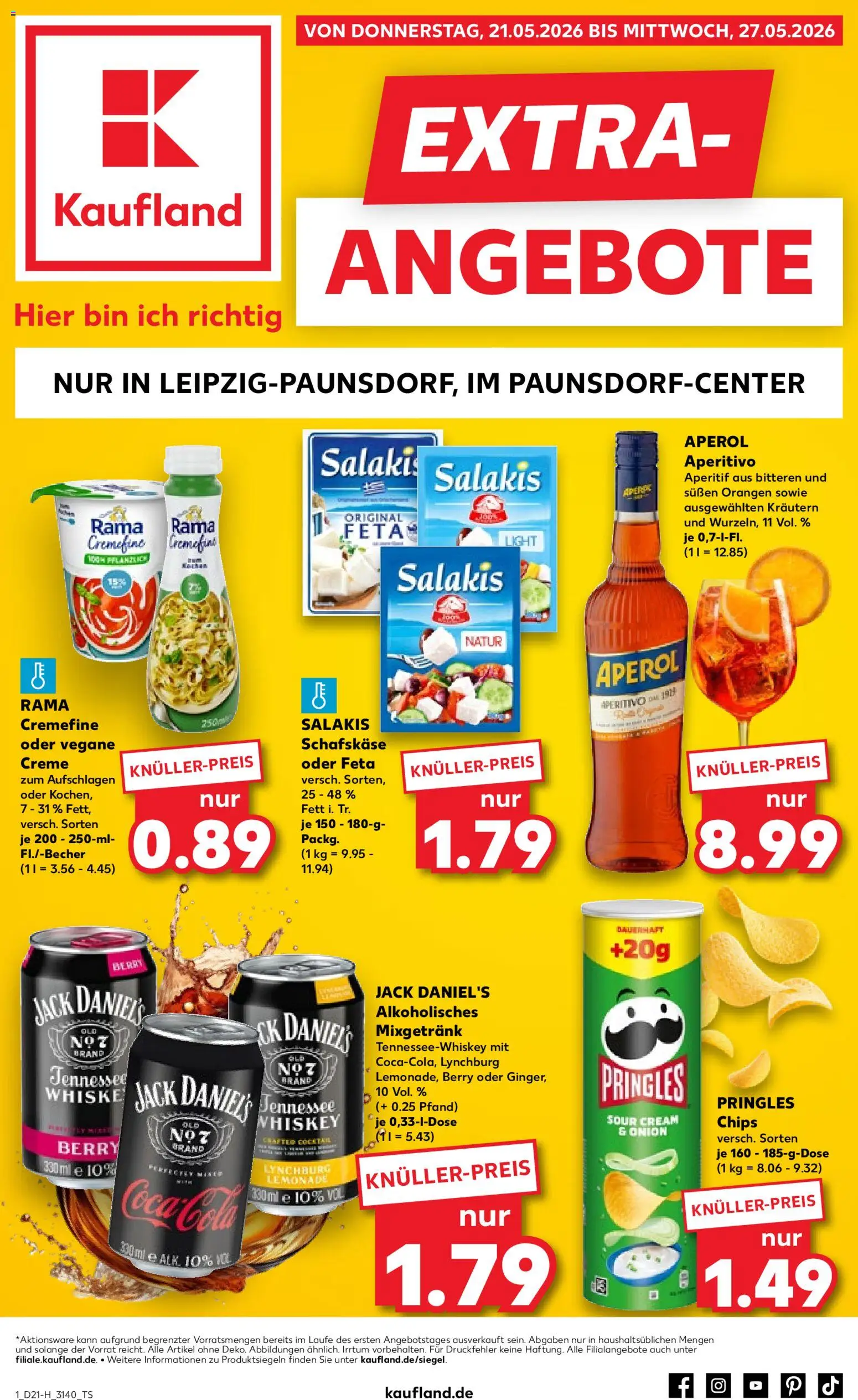 Kaufland Prospekt Leipzig	 – gültig ab 21.05.2026 | Seite: 1 | Produkte: Feta, Orangen, Chips, Whiskey